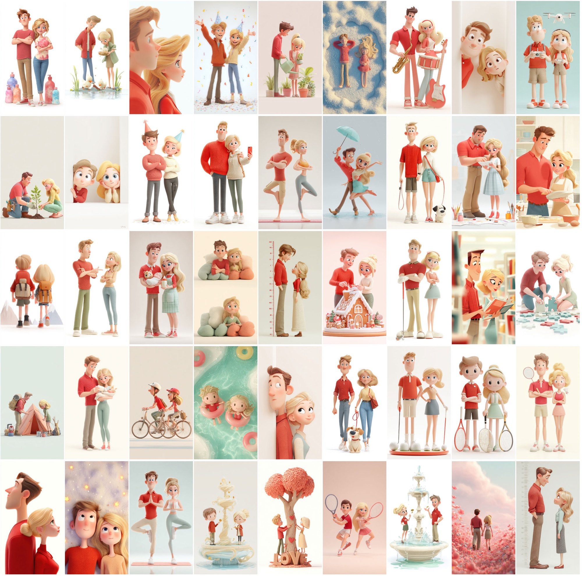 430 Cute Couple Illustrations – Pastel 3D Style