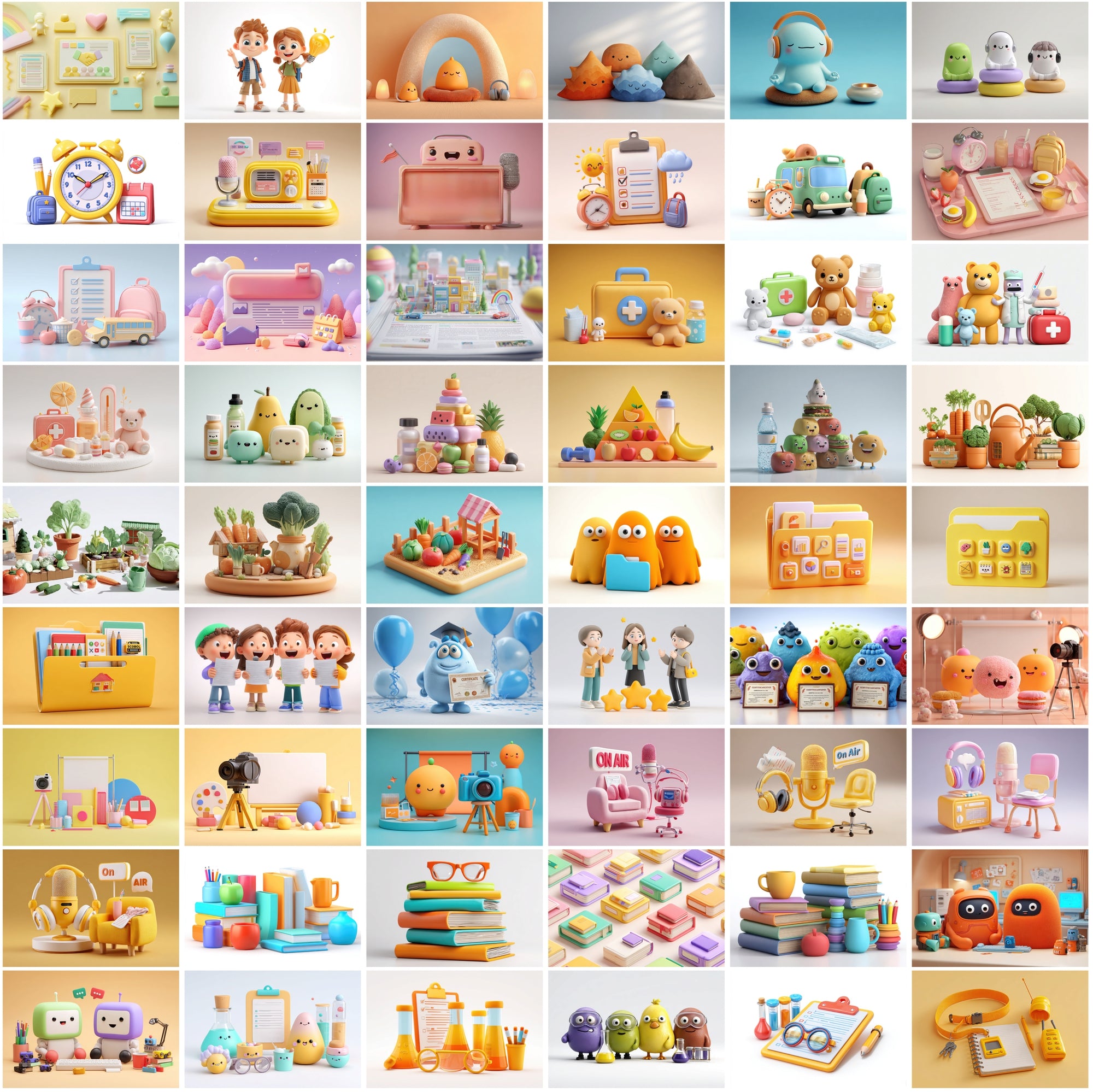 575 Clay Back-to-School Images • Pastel 3D Clipart