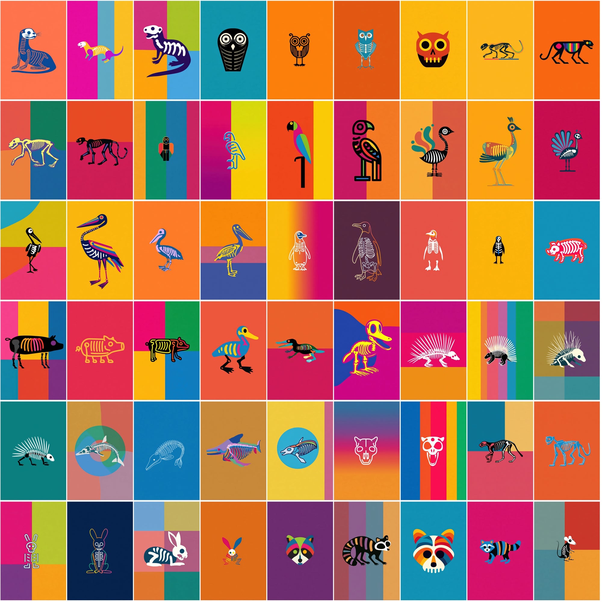 520 Skeleton Animal Illustrations | Colorful JPG Bundle with Commercial License