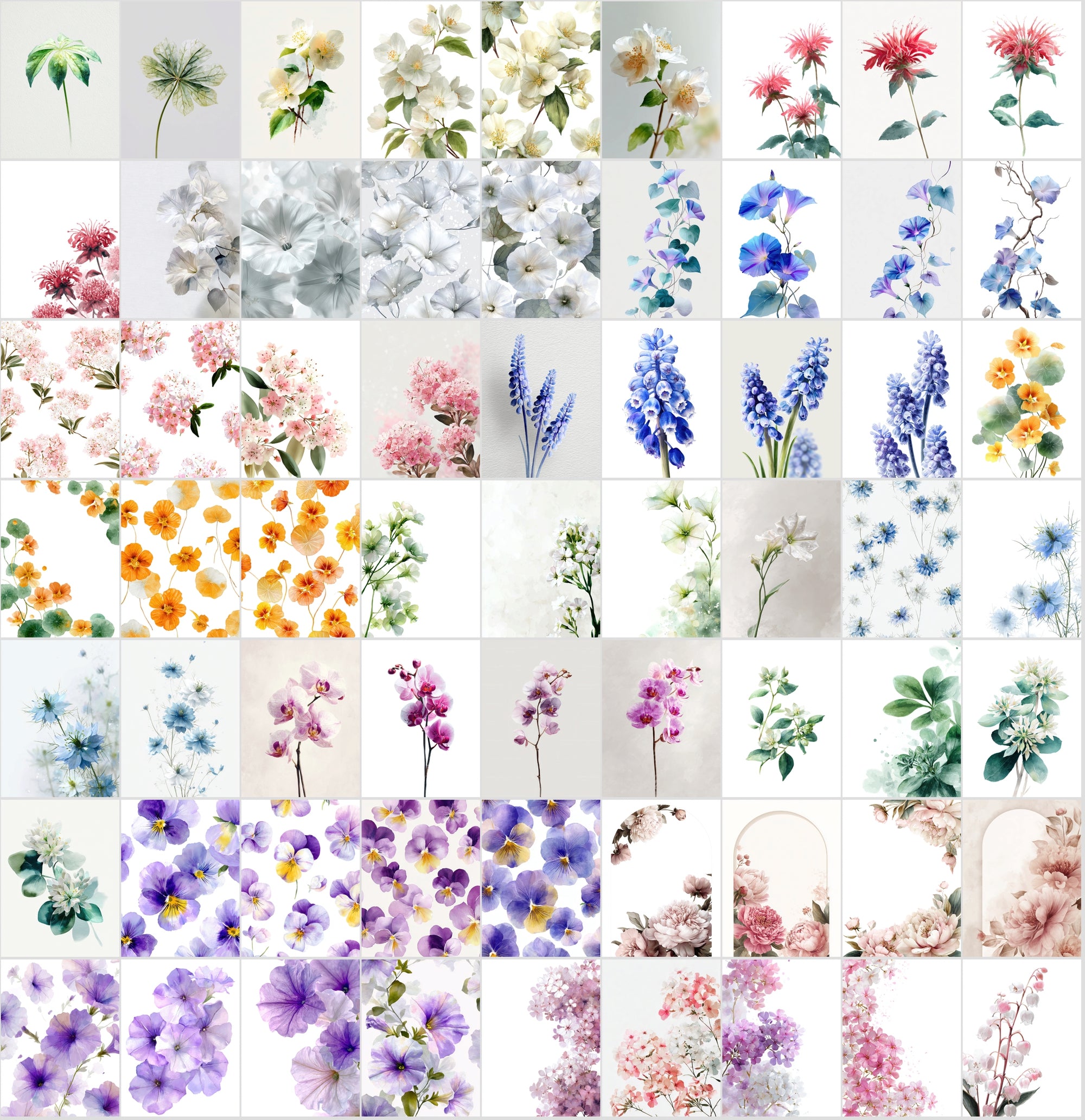 620 Watercolor Floral Images Bundle | Commercial Use Digital Clipart | High Resolution Botanical Graphics