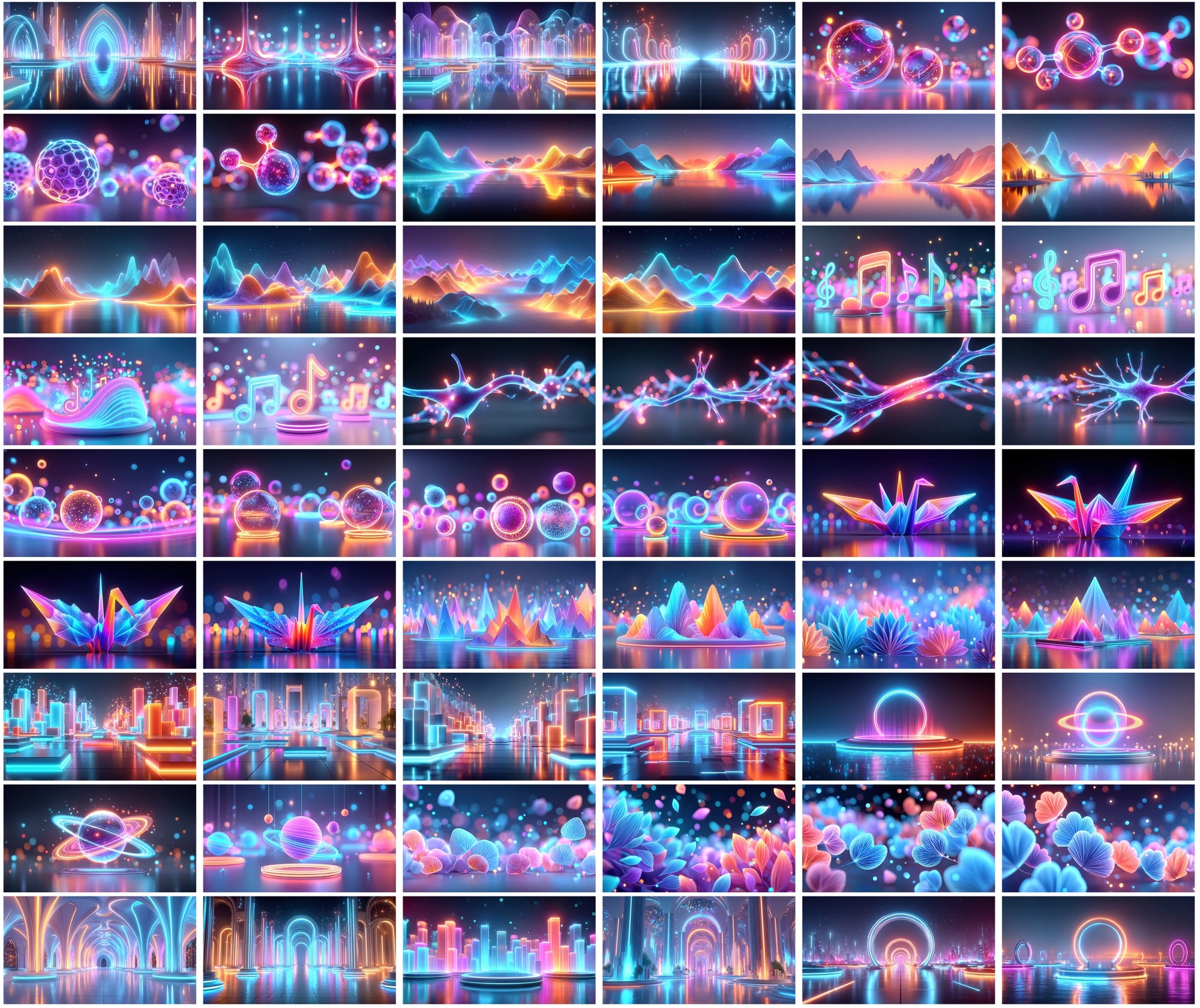 1140 Neon Abstract Backgrounds – 3D Futuristic Blue & Pink Light Renders | Vertical & Horizontal JPGs