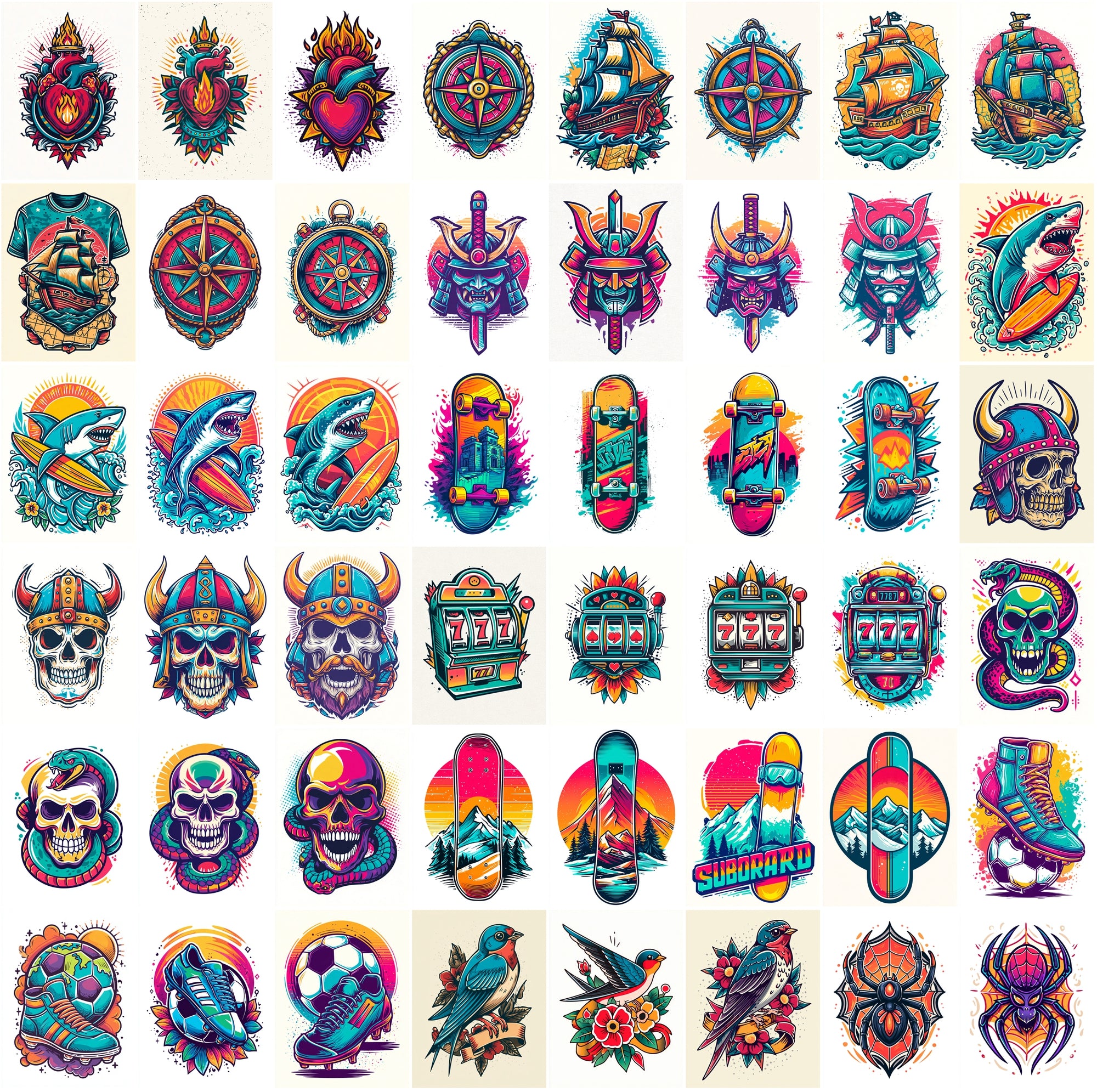 540 Bold Tattoo-Style T-Shirt Illustrations