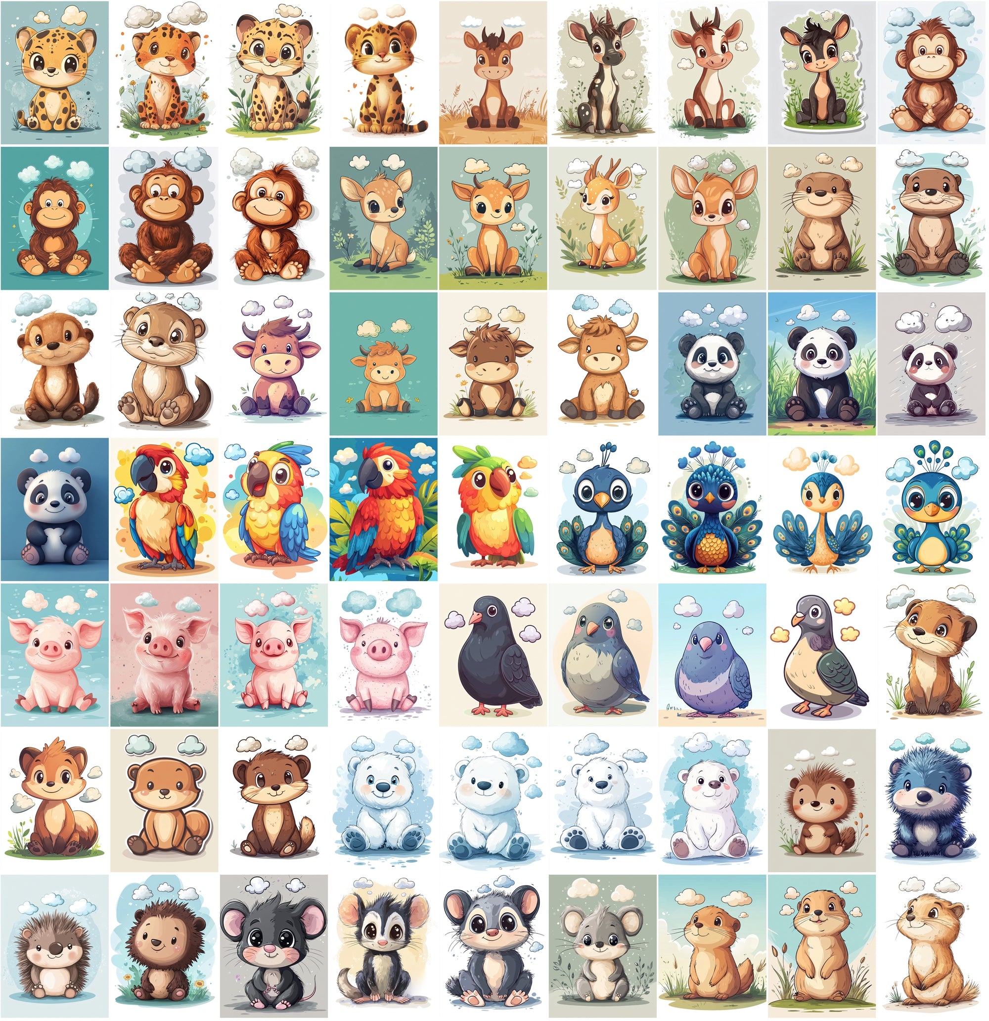 570 Cartoon Animals with Clouds Above Their Heads