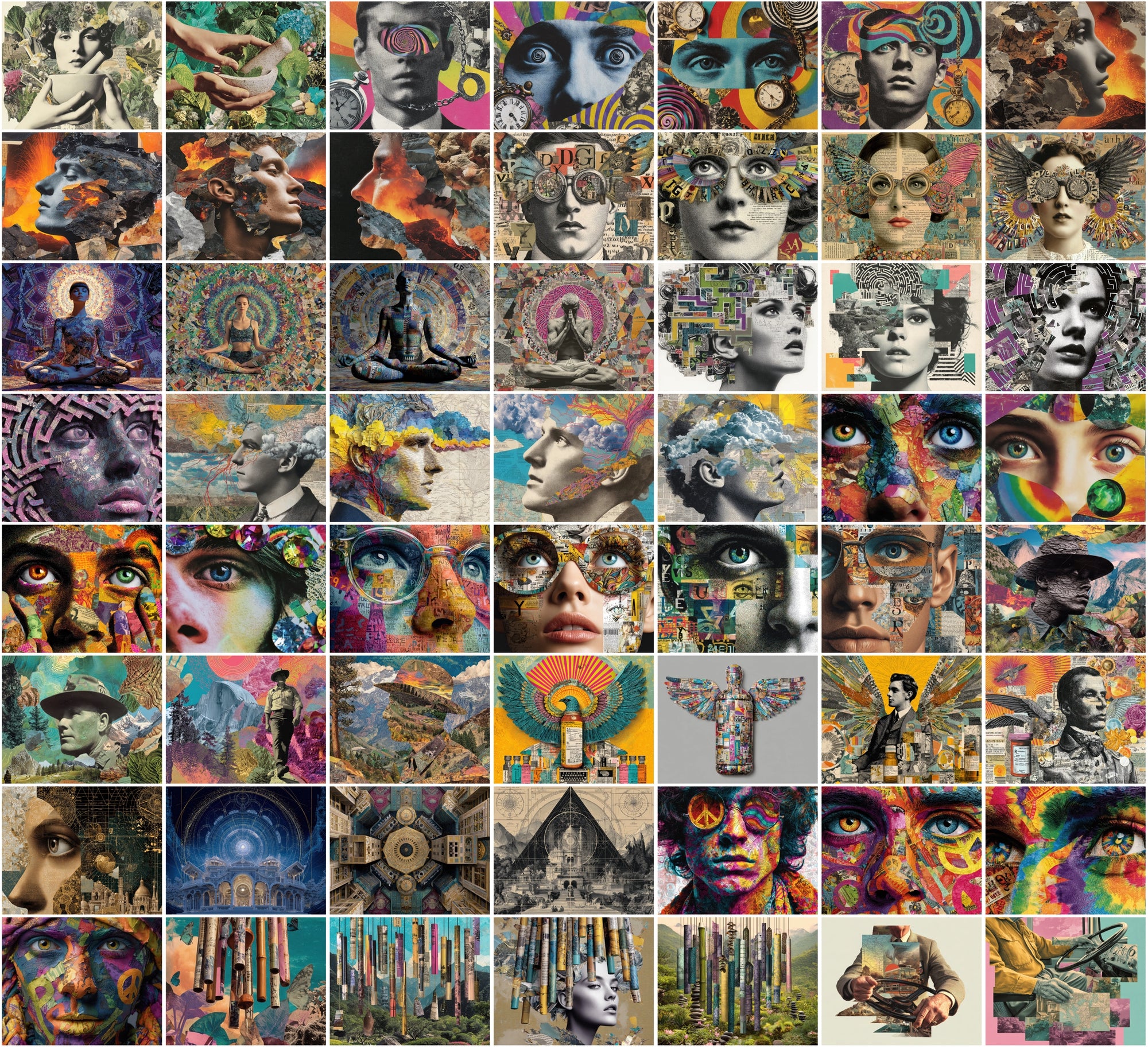 600 Surreal Collage Backgrounds JPG | Vintage Psychedelic Art with Commercial License
