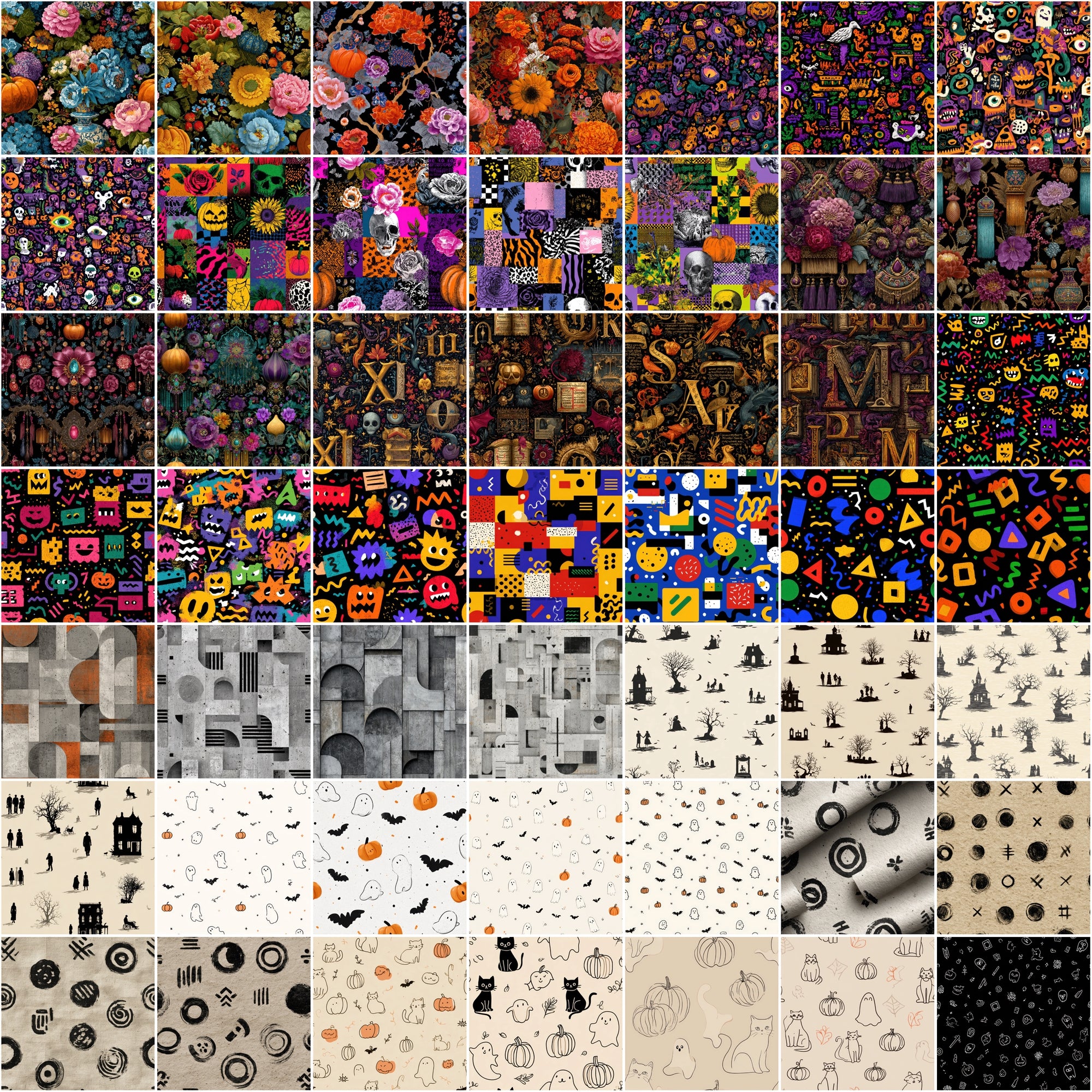 580 Seamless Halloween Patterns | Cute & Spooky JPG + PAT Files | Commercial Use