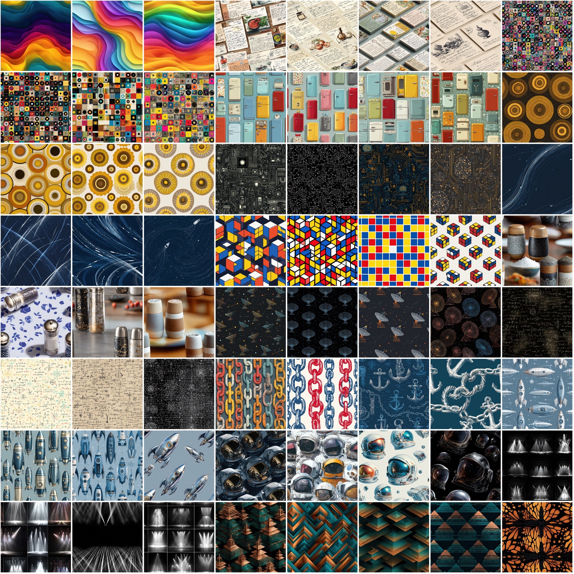 570 Retro Seamless Patterns | Vintage Mid-Century & Retro Digital Papers