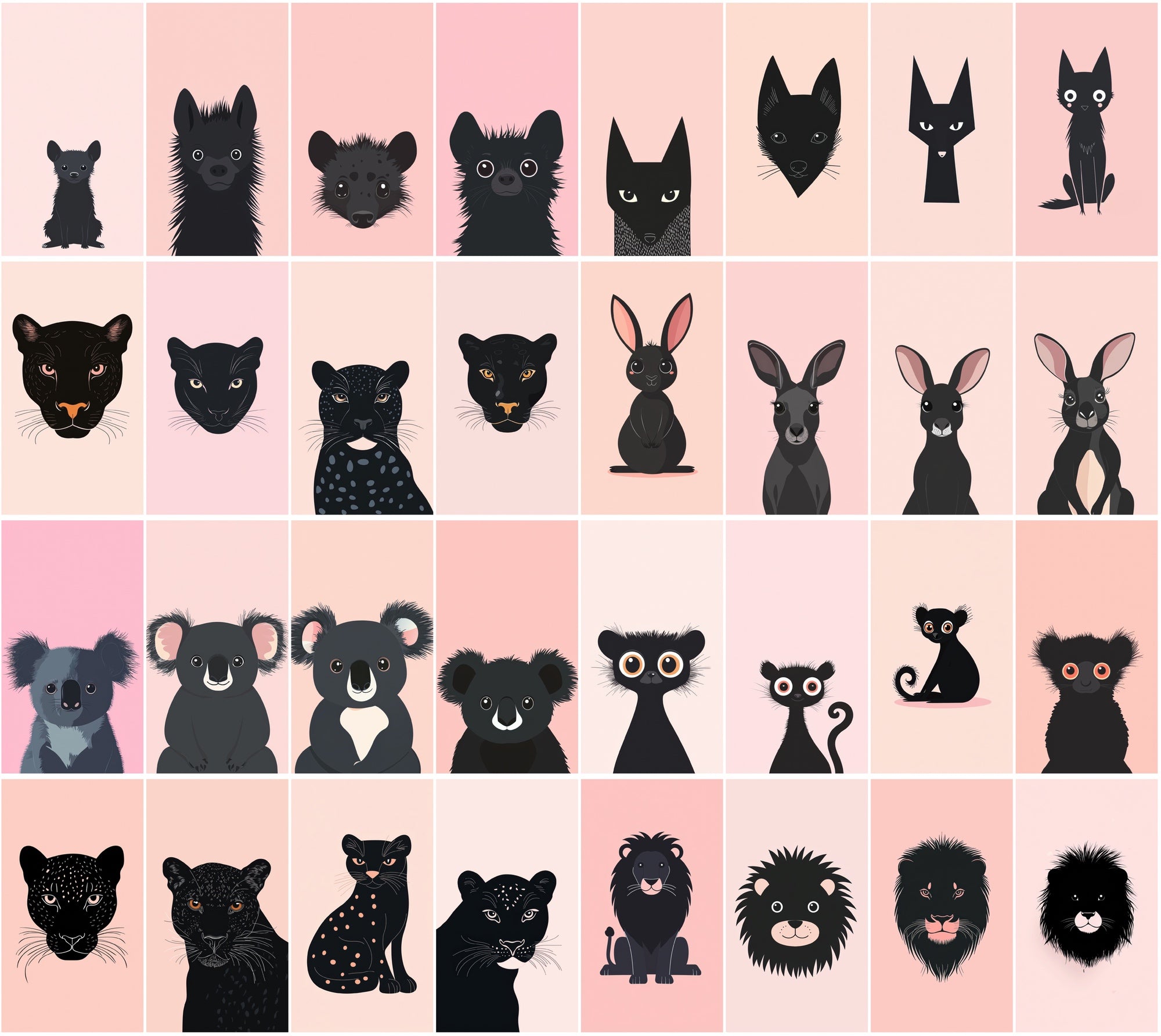 390 Minimalist Animal Illustrations on Pastel Pink Backgrounds