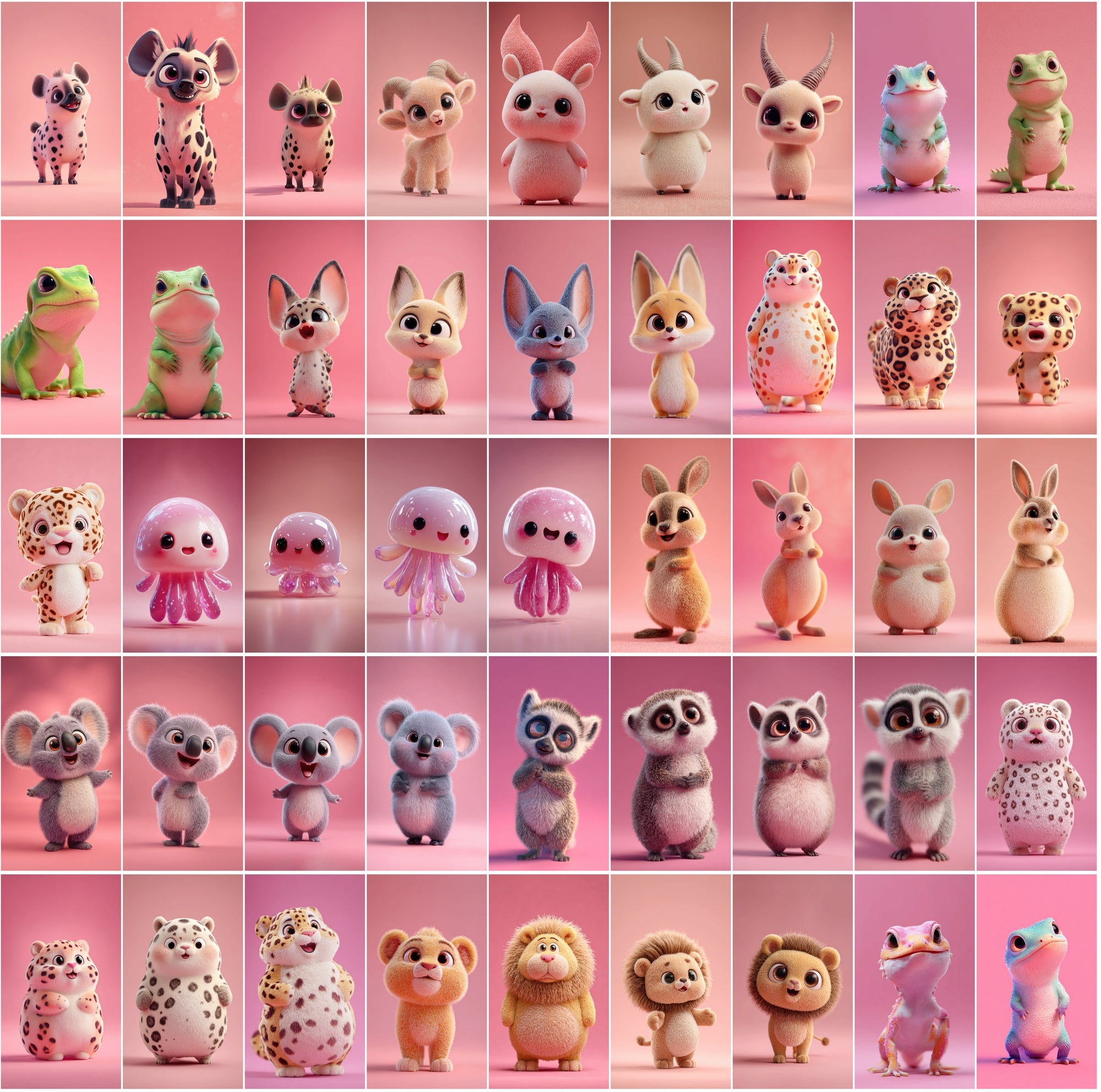620 Chubby 3D Animals – Cute Kawaii Anime-Style JPGs (3672×6552) • Commercial Use