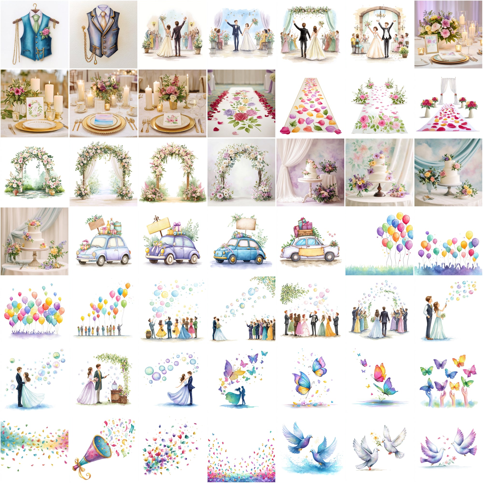 500 Watercolor Wedding Clipart – Romantic JPG Images, High-Res 4600x4600, Commercial Use