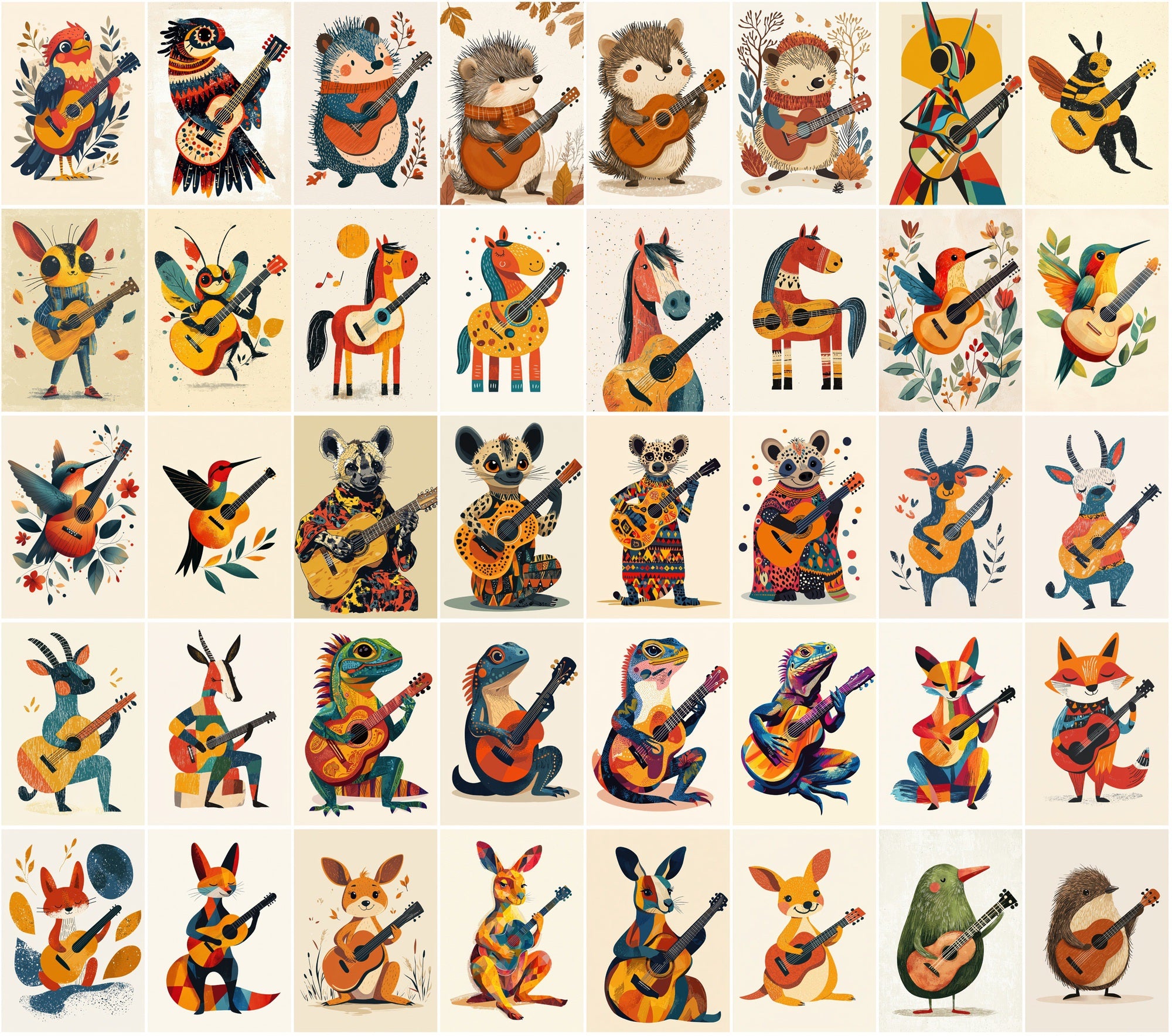 540 Cute Animal Guitar Illustrations