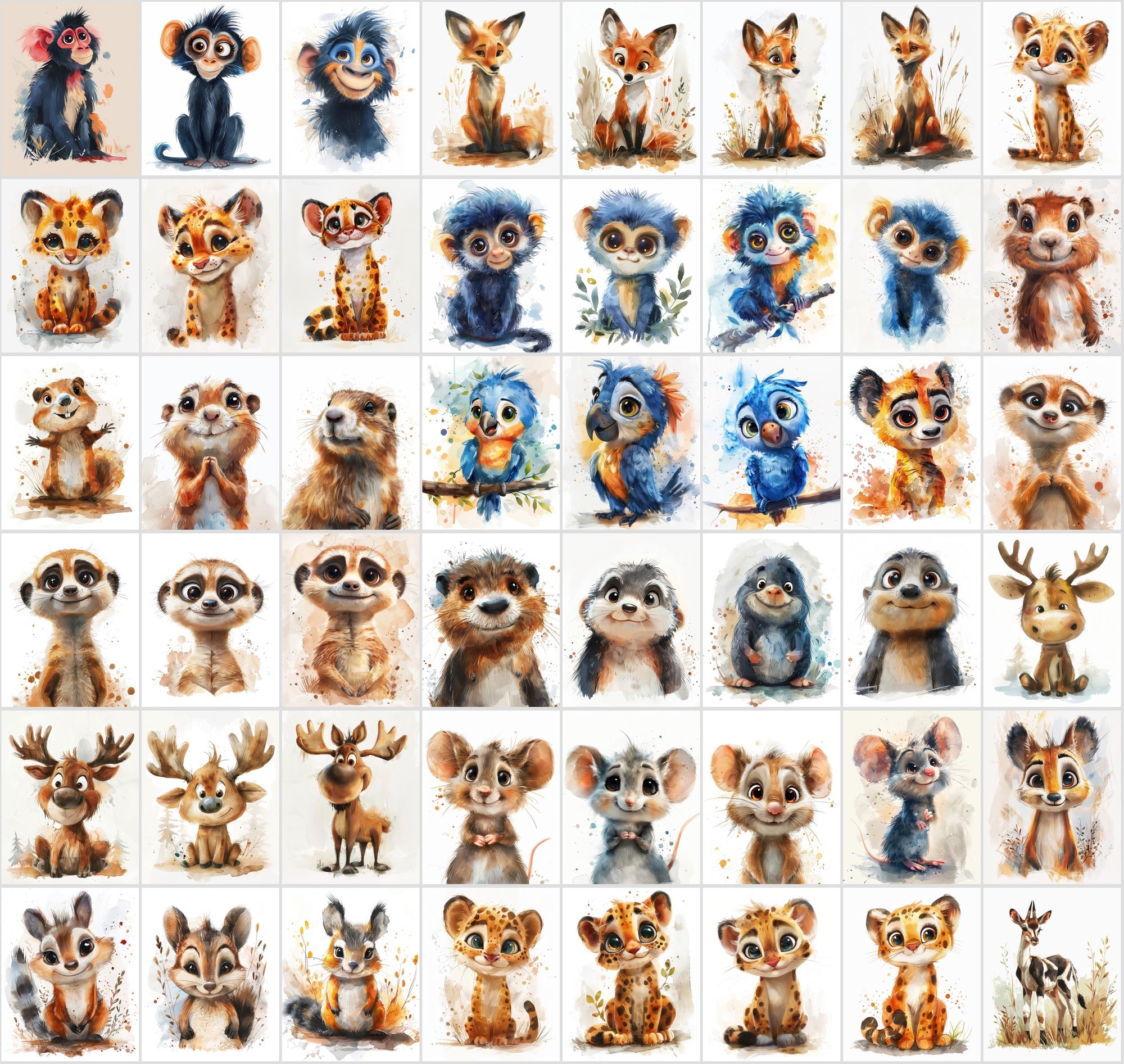 580 Cute Animal Watercolour Illustrations - Commercial License Included