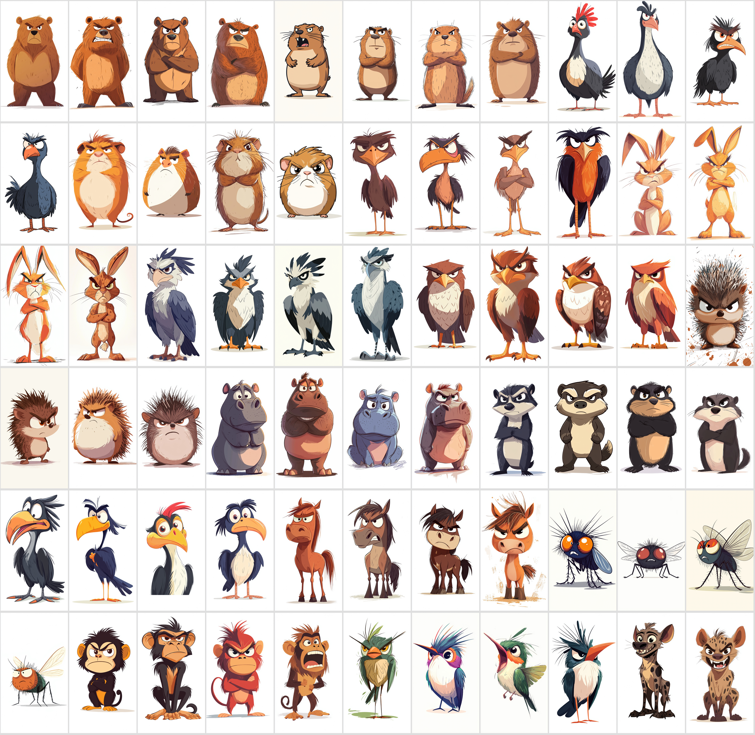 860 Angry Animals - Cartoon Style Clipart