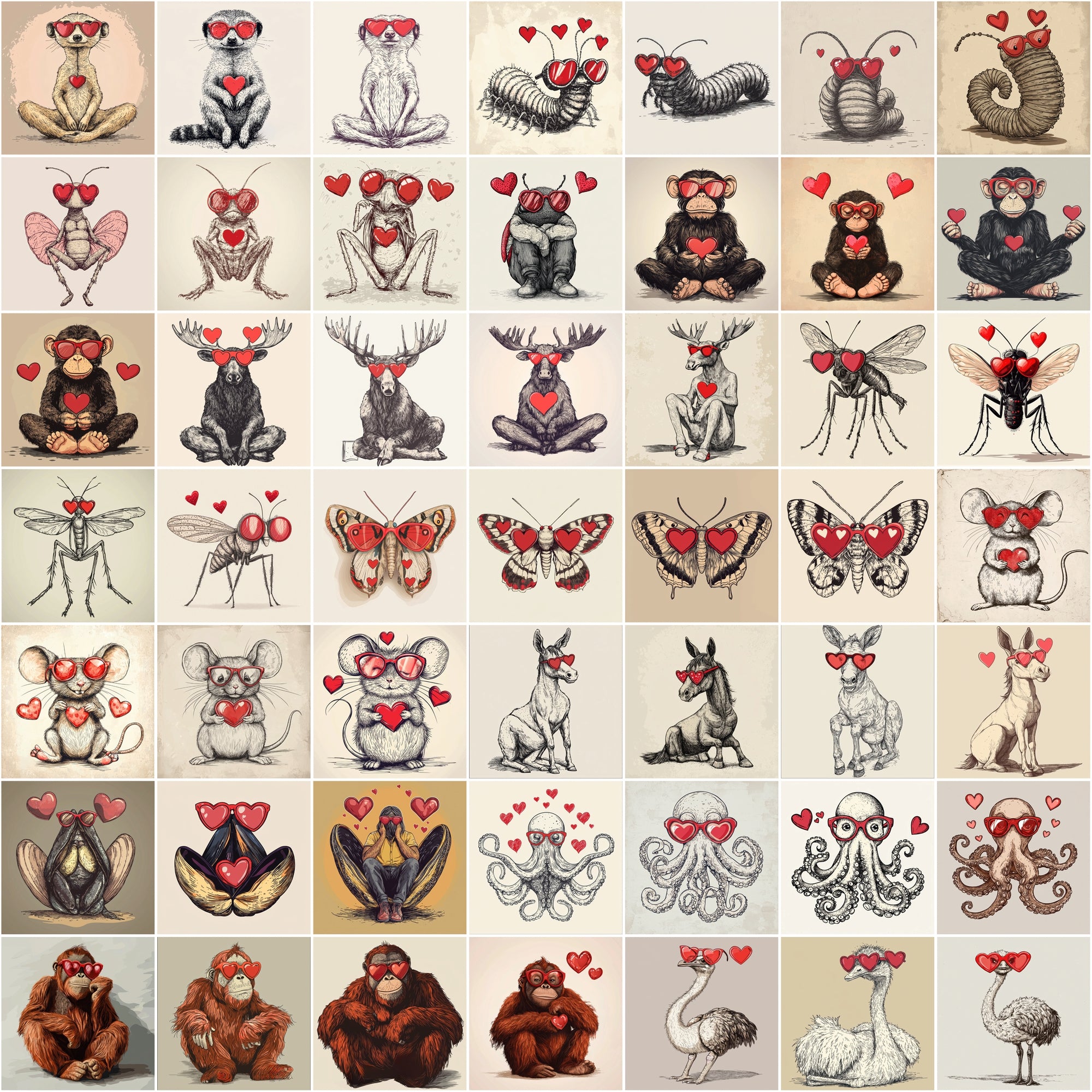 590 Unique Vintage Animal Illustrations for Love & Valentine’s Day Creations