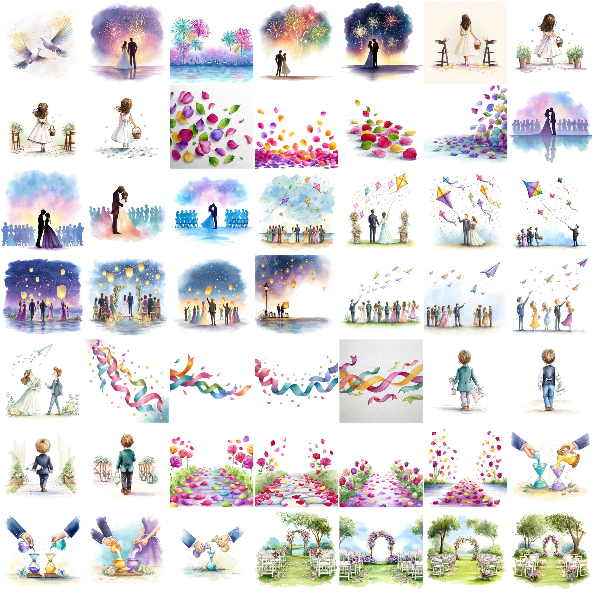 500 Watercolor Wedding Clipart – Romantic JPG Images, High-Res 4600x4600, Commercial Use
