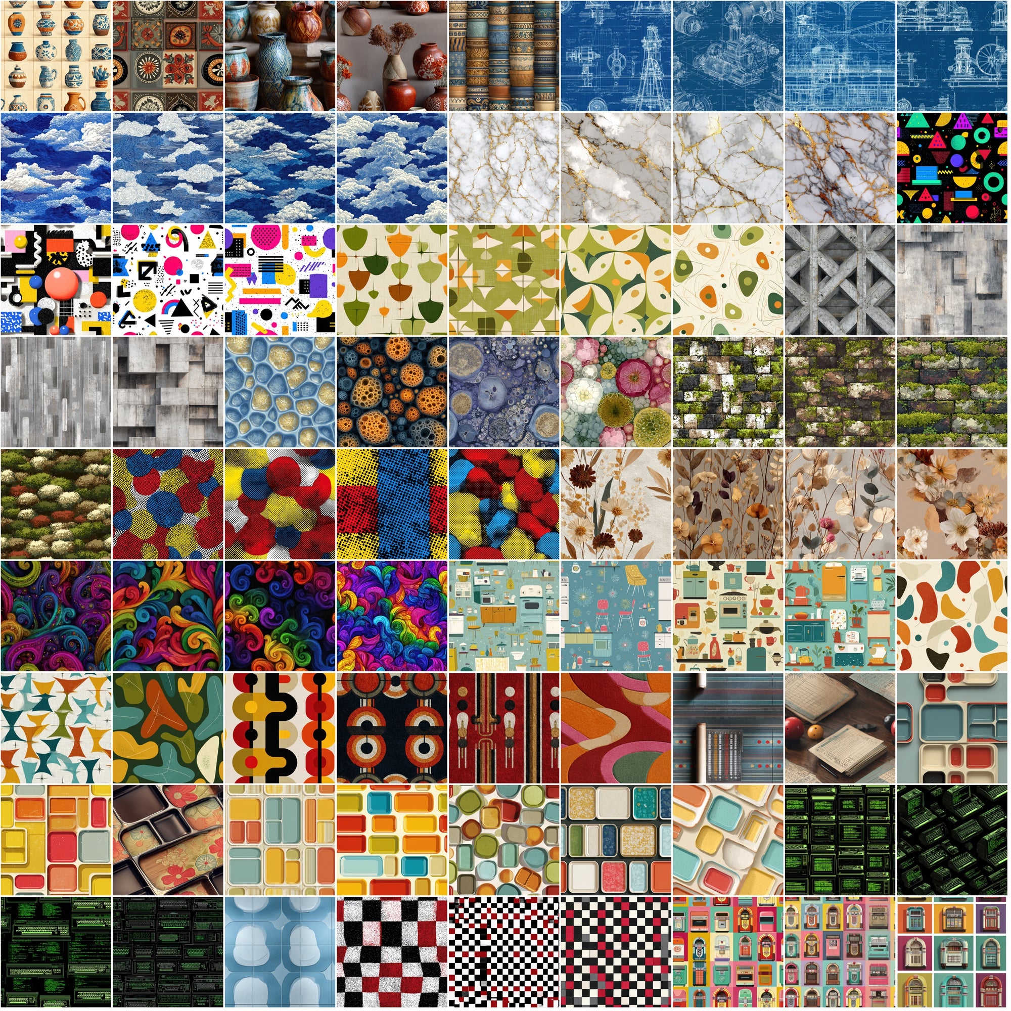 985 Seamless Patterns Bundle | JPG + PAT | Vintage, Retro, Grunge, Abstract & Modern Textures
