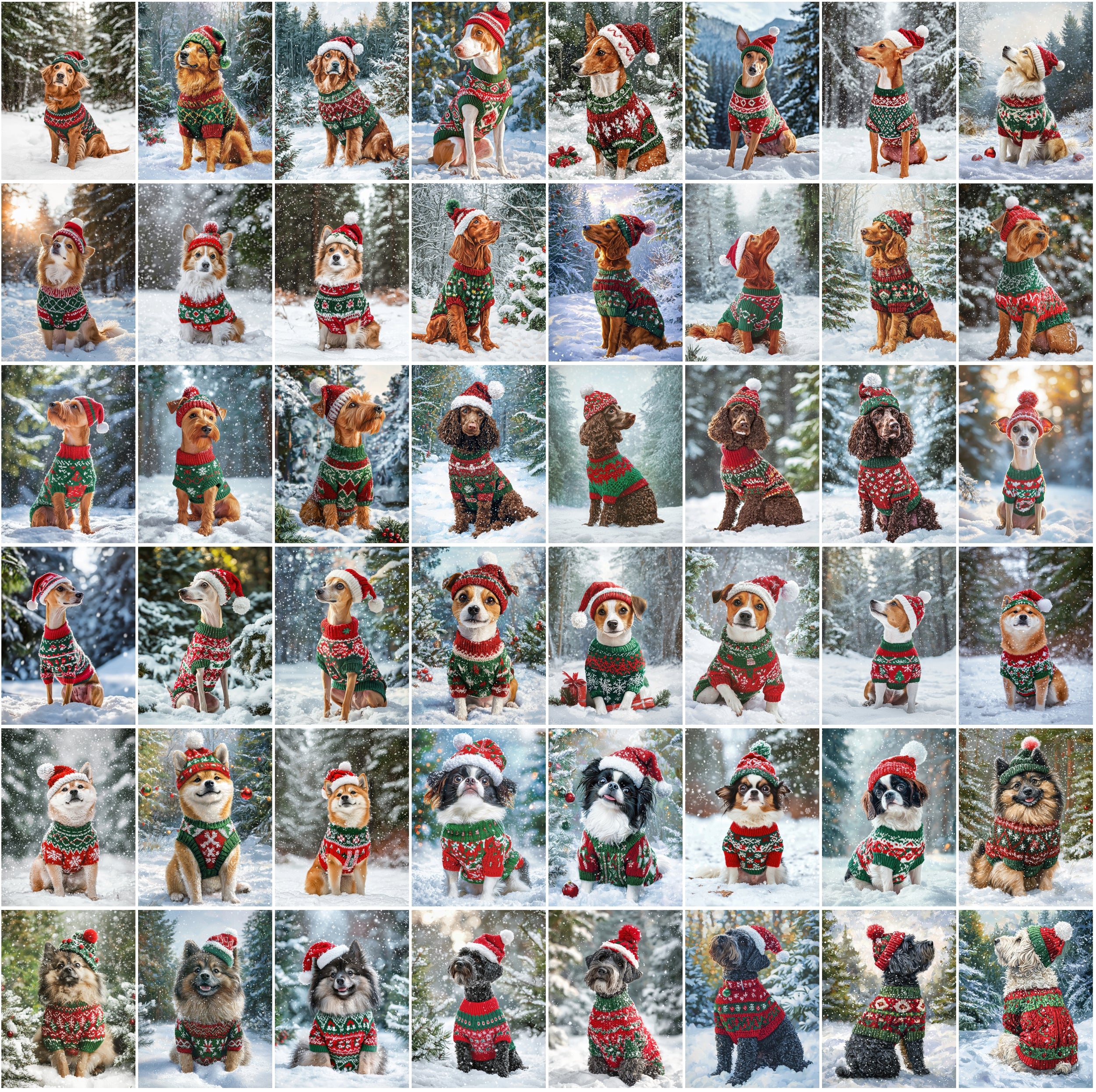 770 Adorable Dog Images on Snow with Holiday Sweaters