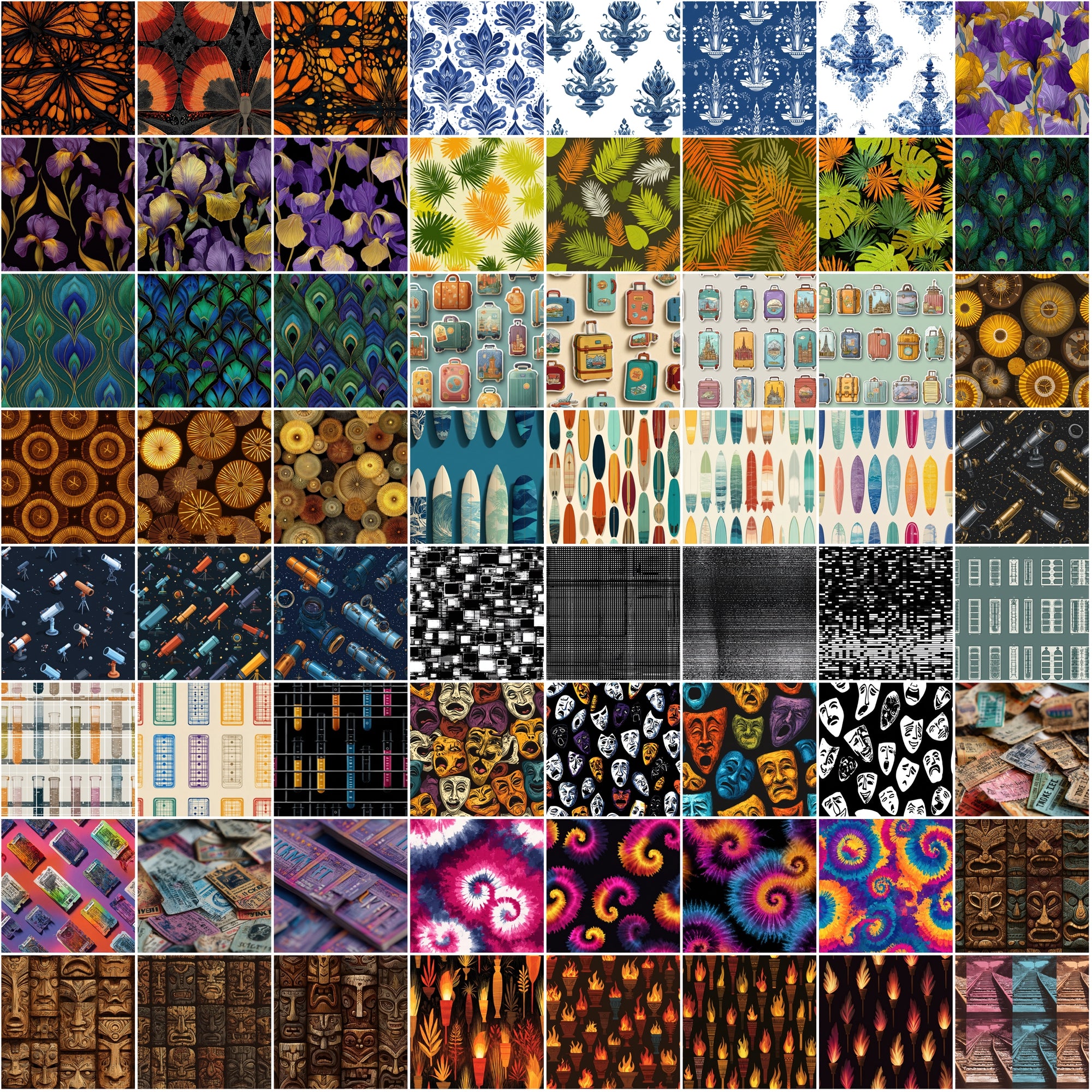 570 Retro Seamless Patterns | Vintage Mid-Century & Retro Digital Papers
