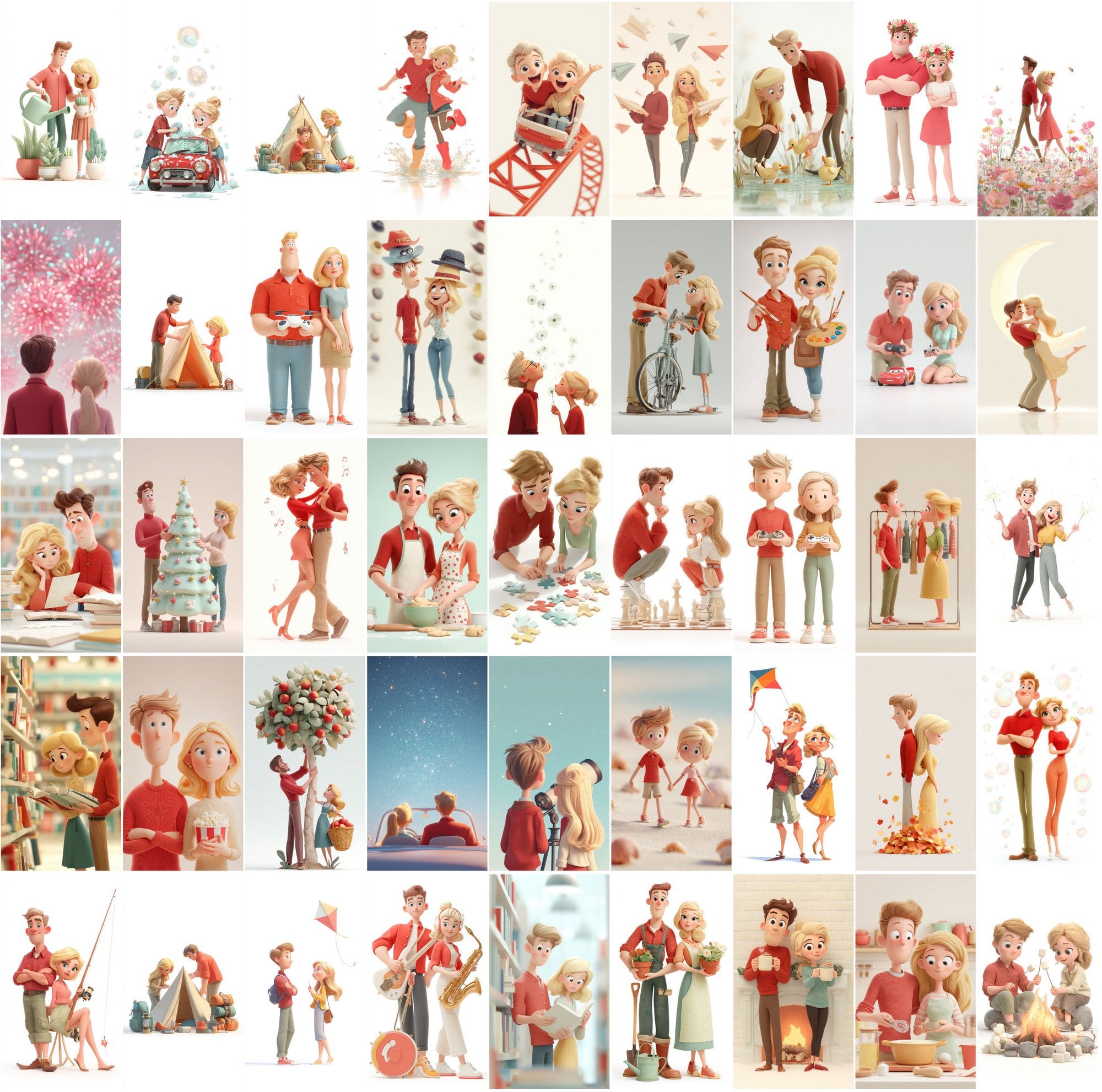 430 Cute Couple Illustrations – Pastel 3D Style