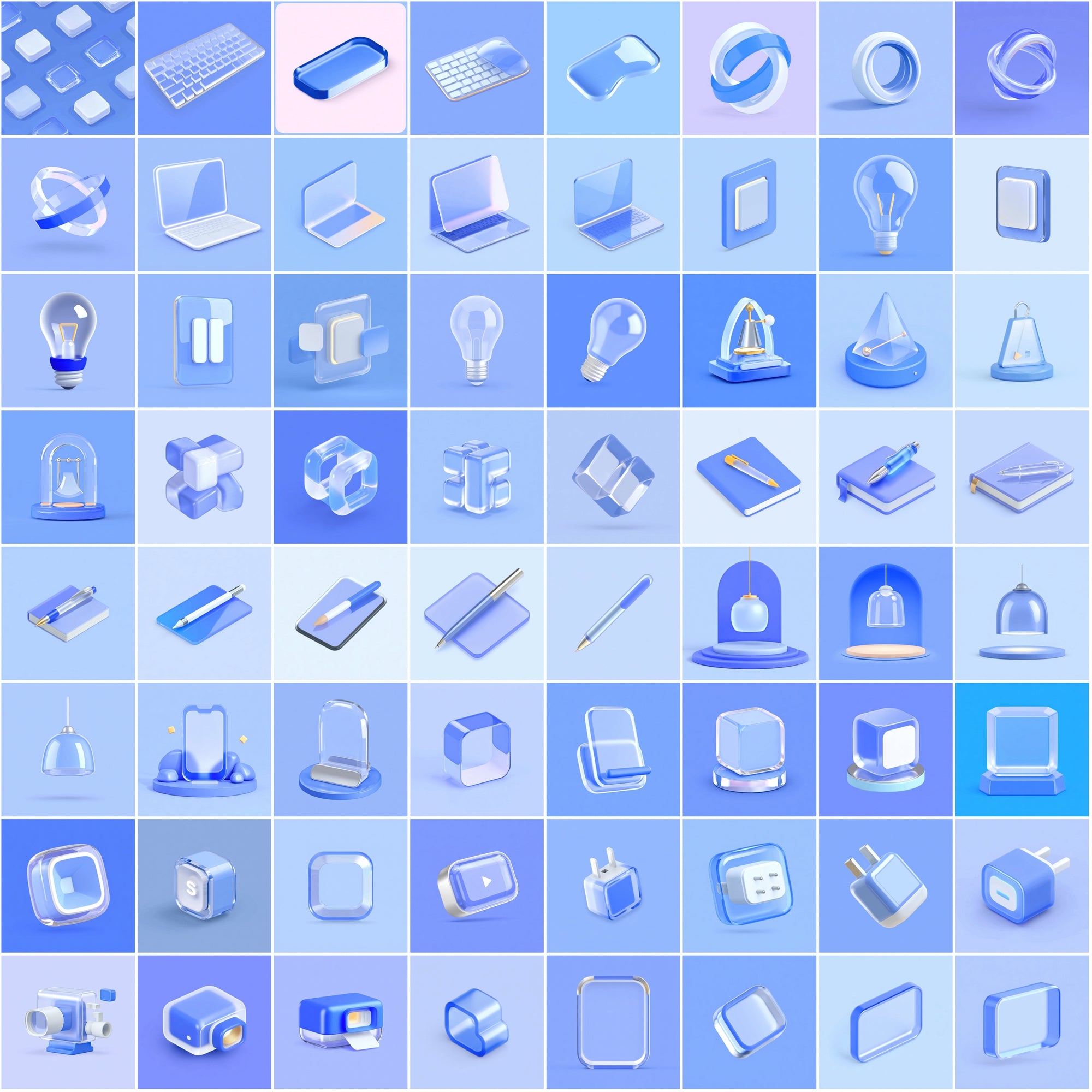 580 Frosted Glass 3D Renders – Elegant Minimal Glassmorphism Objects Collection