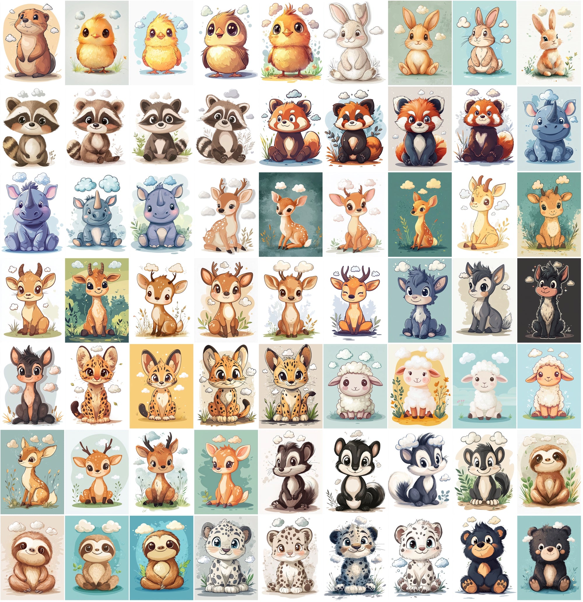 570 Cartoon Animals with Clouds Above Their Heads