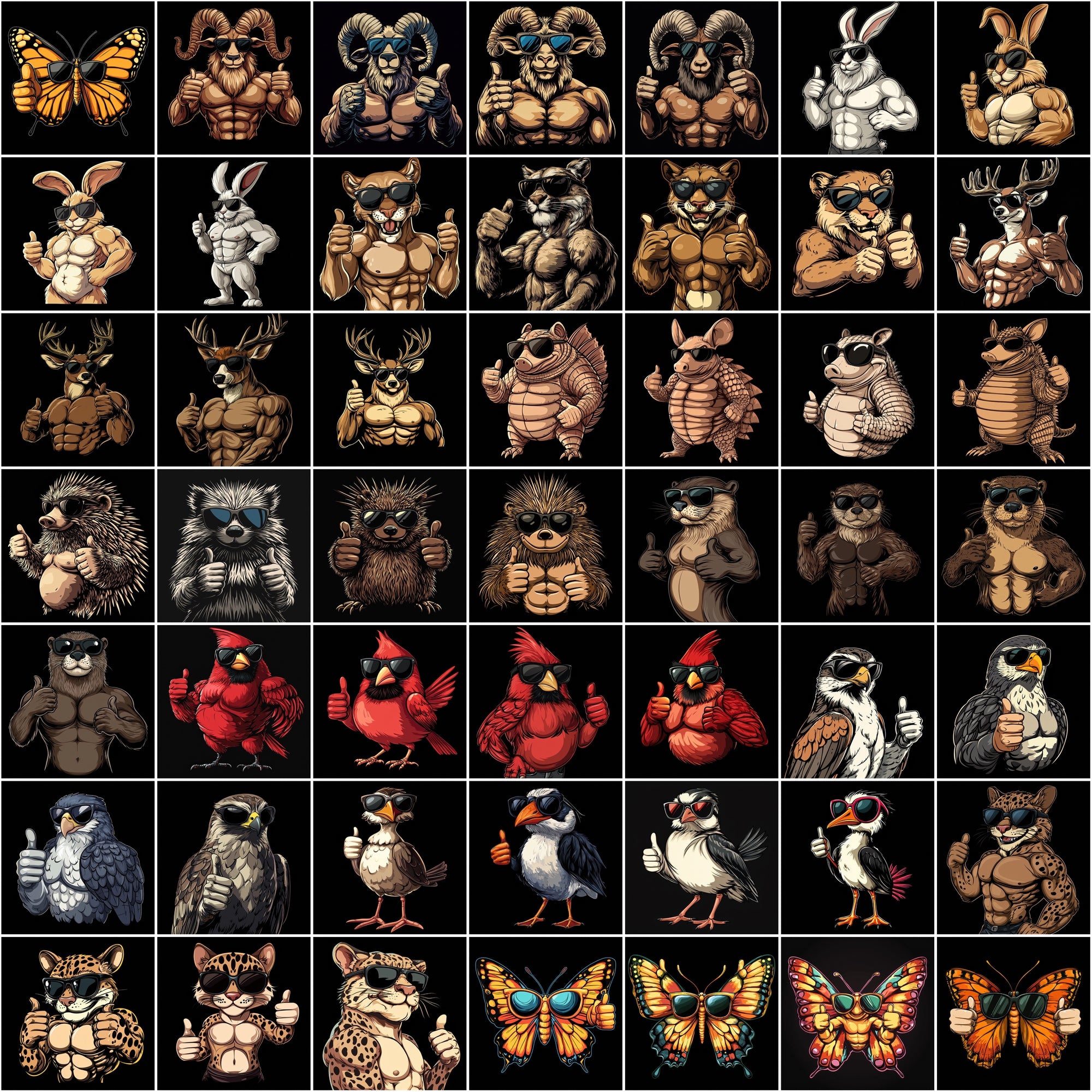 530 Cartoon Muscle Animals with Sunglasses