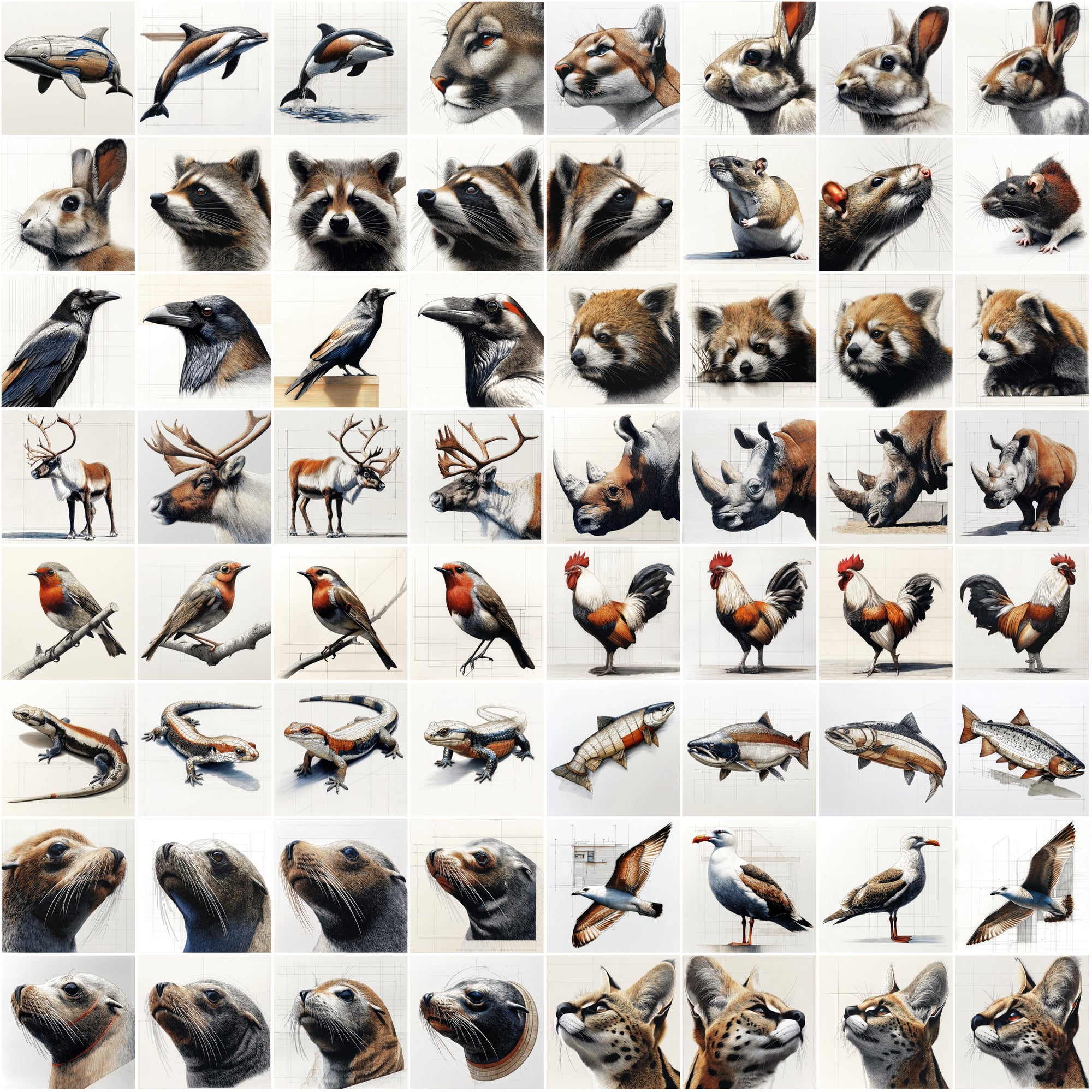 630 Animal Sketch Illustrations – High-Resolution JPGs with Commercial License