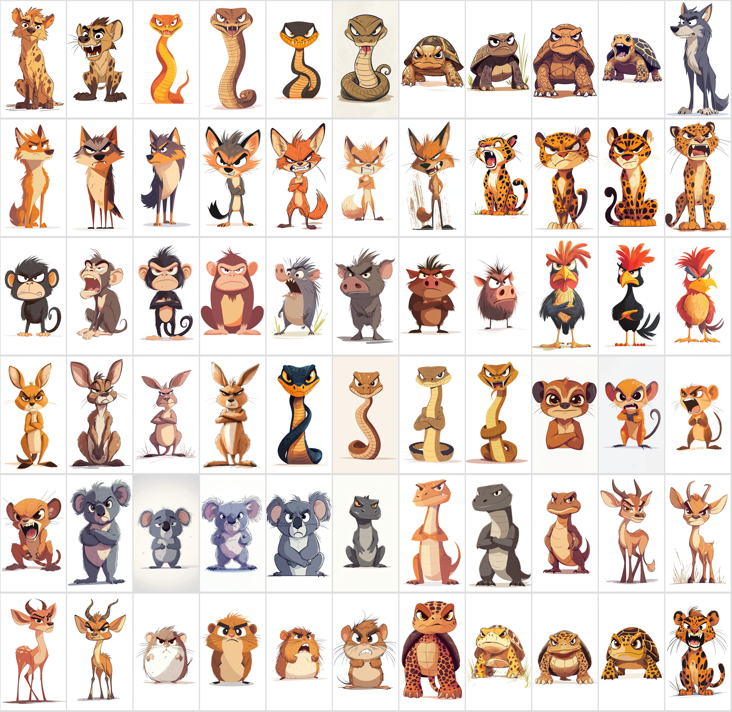 860 Angry Animals - Cartoon Style Clipart