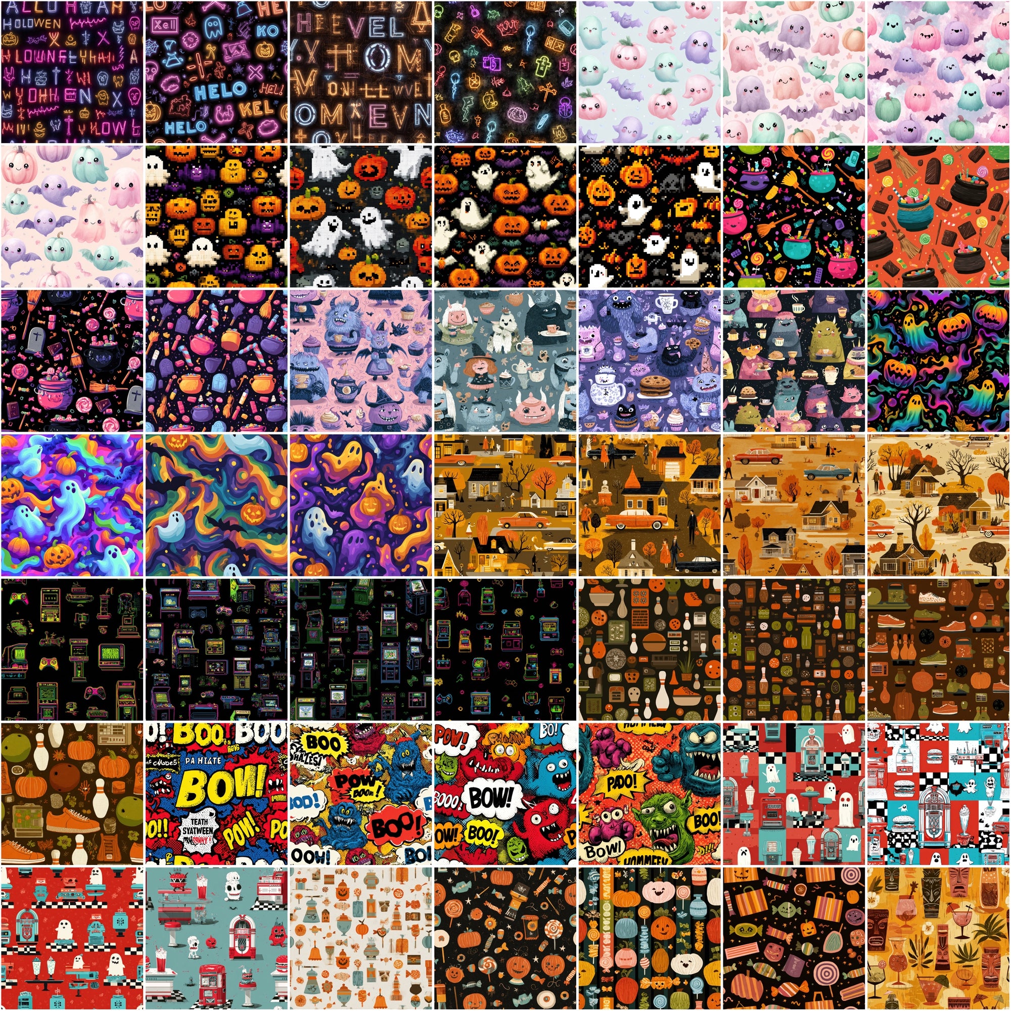 580 Seamless Halloween Patterns | Cute & Spooky JPG + PAT Files | Commercial Use