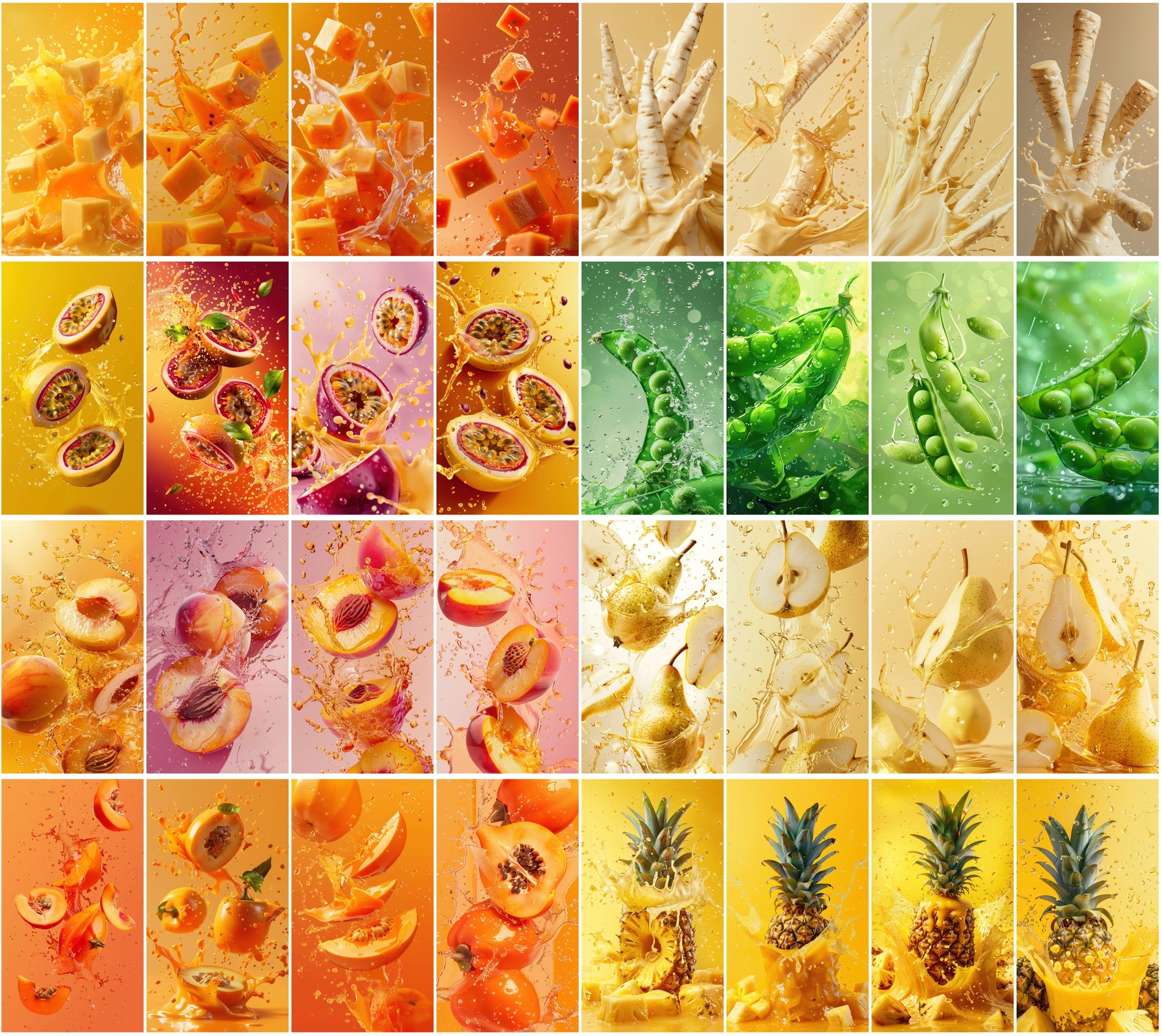 400 High-Resolution Fruit & Vegetable Images with Water Splashes