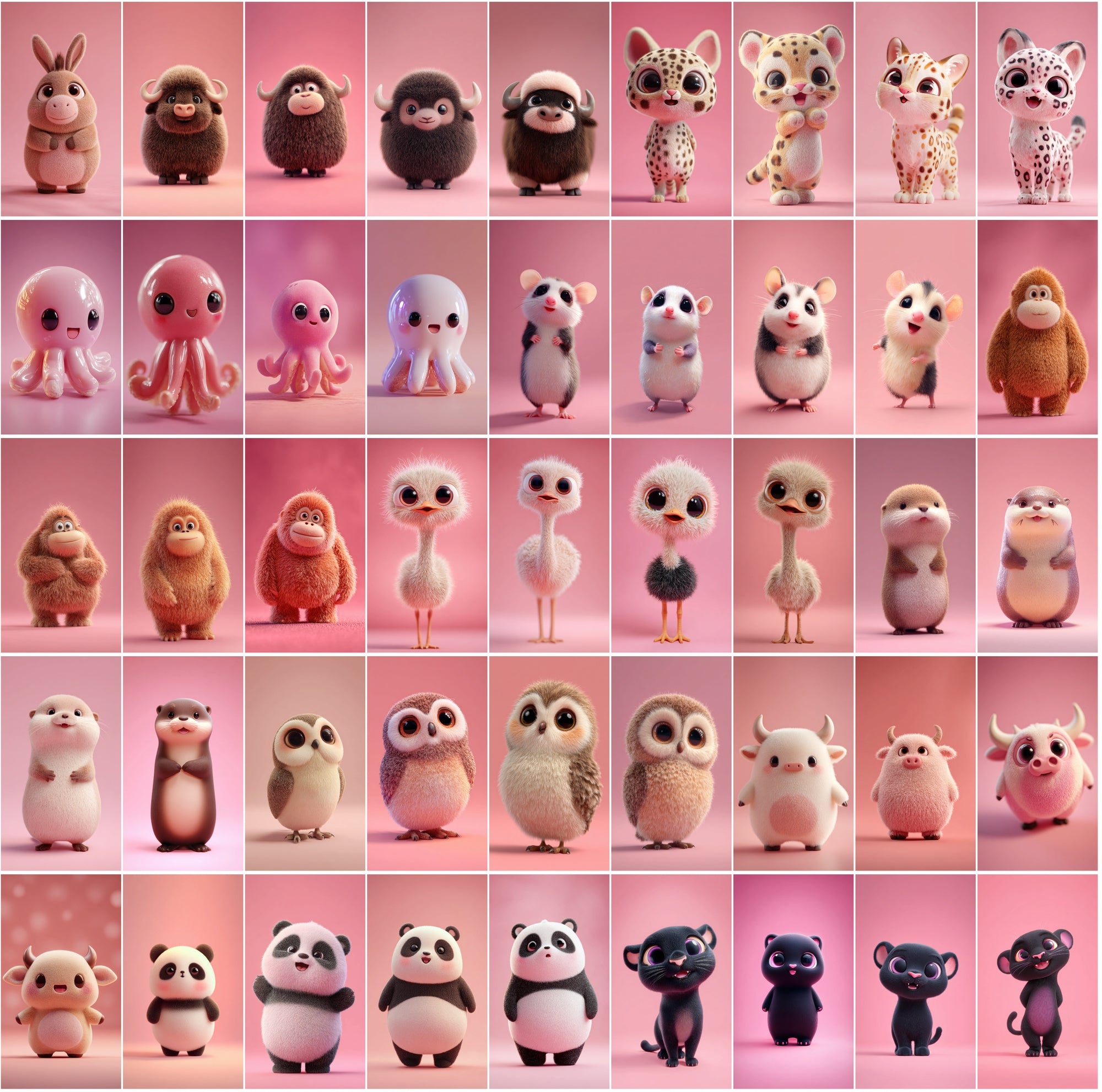 620 Chubby 3D Animals – Cute Kawaii Anime-Style JPGs (3672×6552) • Commercial Use