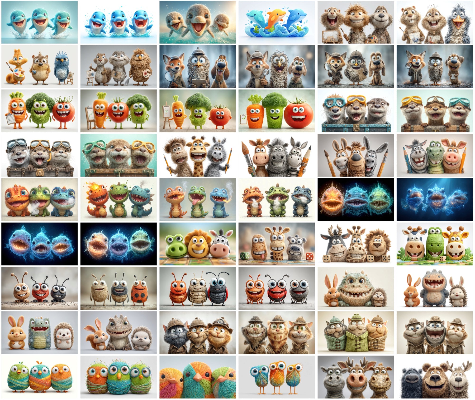 610 Funny Animal Friends Clipart – High-Resolution 3D Caricature JPGs with Commercial License