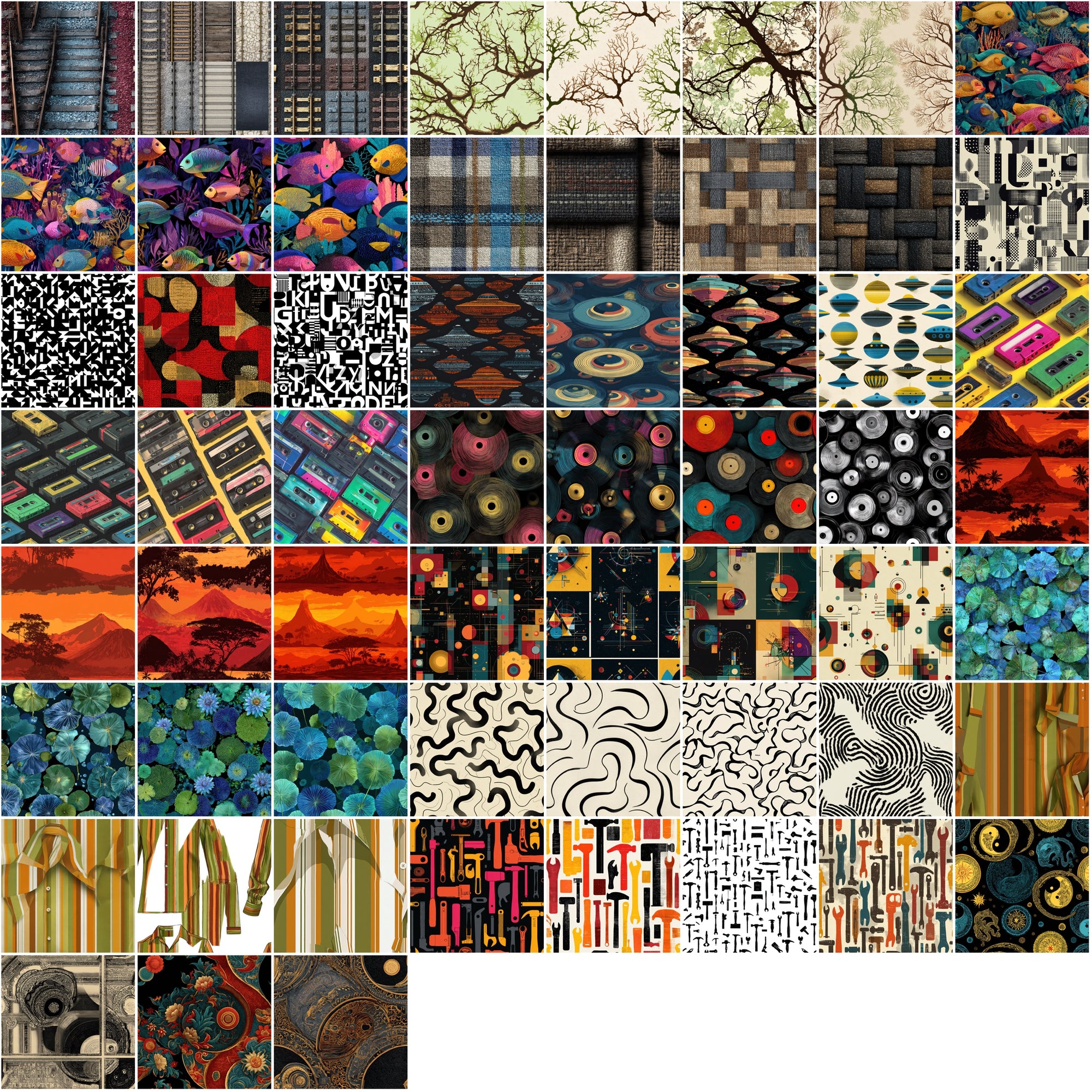 570 Retro Seamless Patterns | Vintage Mid-Century & Retro Digital Papers