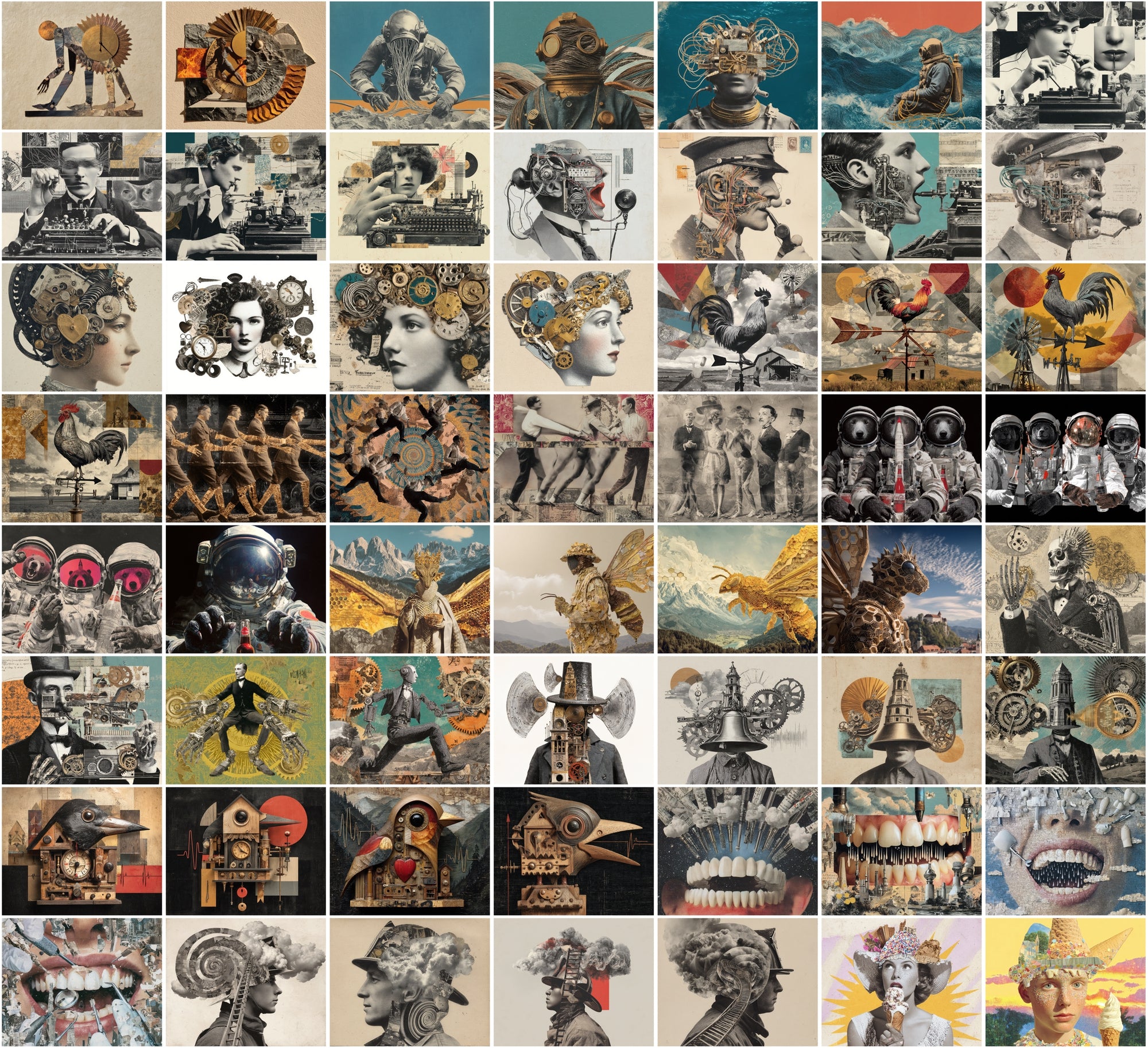 600 Surreal Collage Backgrounds JPG | Vintage Psychedelic Art with Commercial License