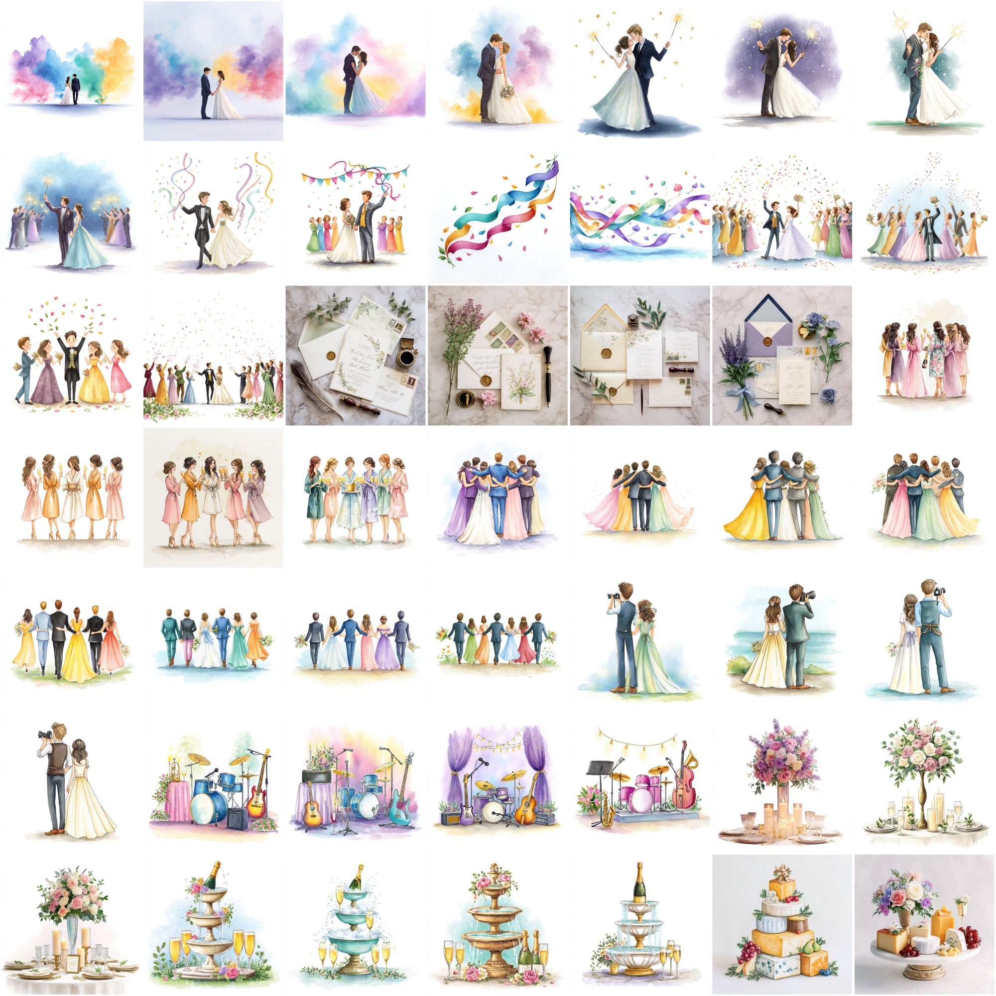 500 Watercolor Wedding Clipart – Romantic JPG Images, High-Res 4600x4600, Commercial Use