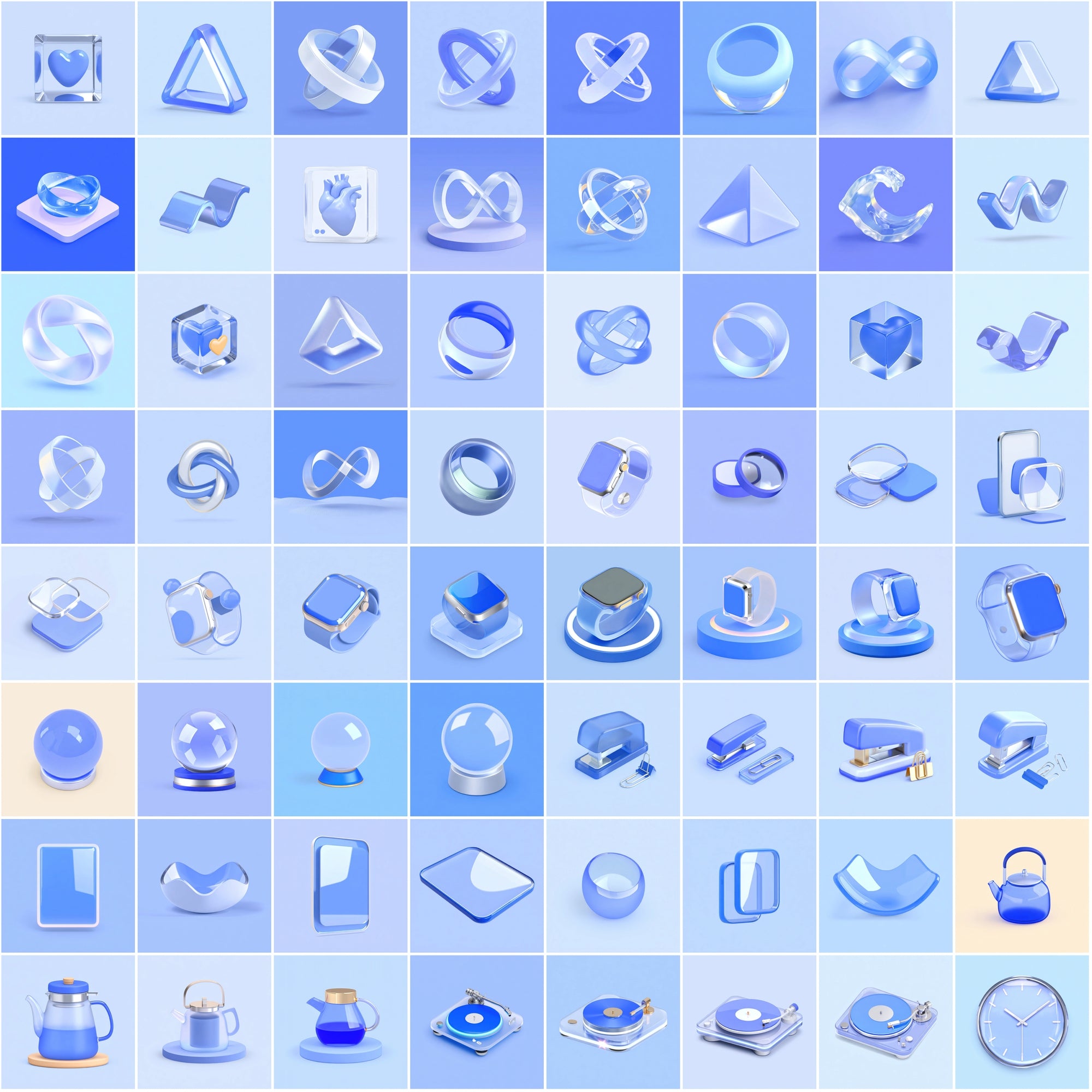 580 Frosted Glass 3D Renders – Elegant Minimal Glassmorphism Objects Collection