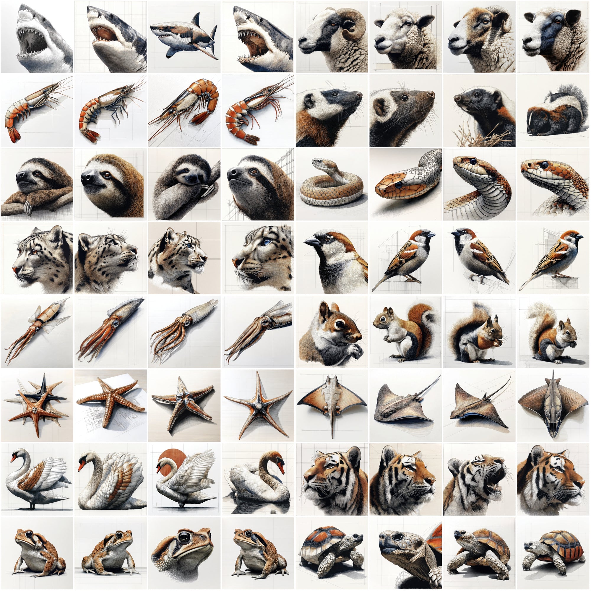 630 Animal Sketch Illustrations – High-Resolution JPGs with Commercial License