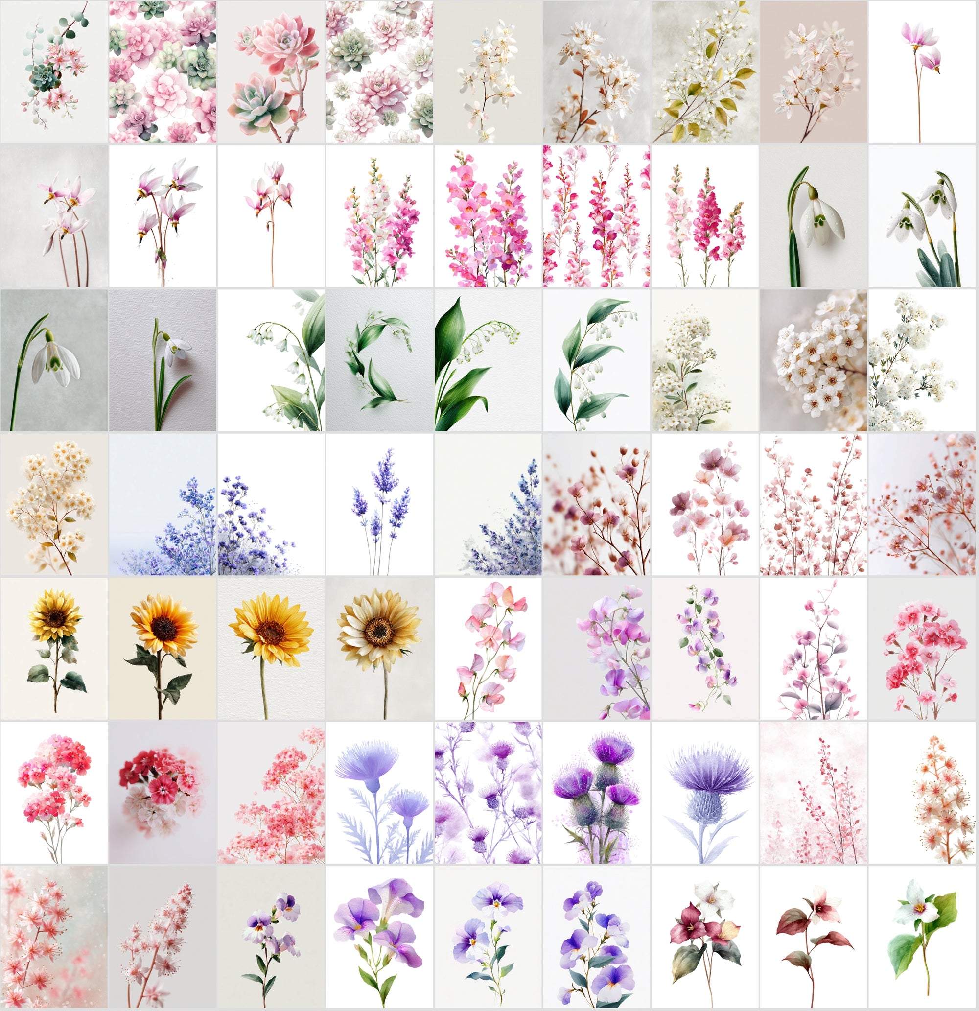 620 Watercolor Floral Images Bundle | Commercial Use Digital Clipart | High Resolution Botanical Graphics