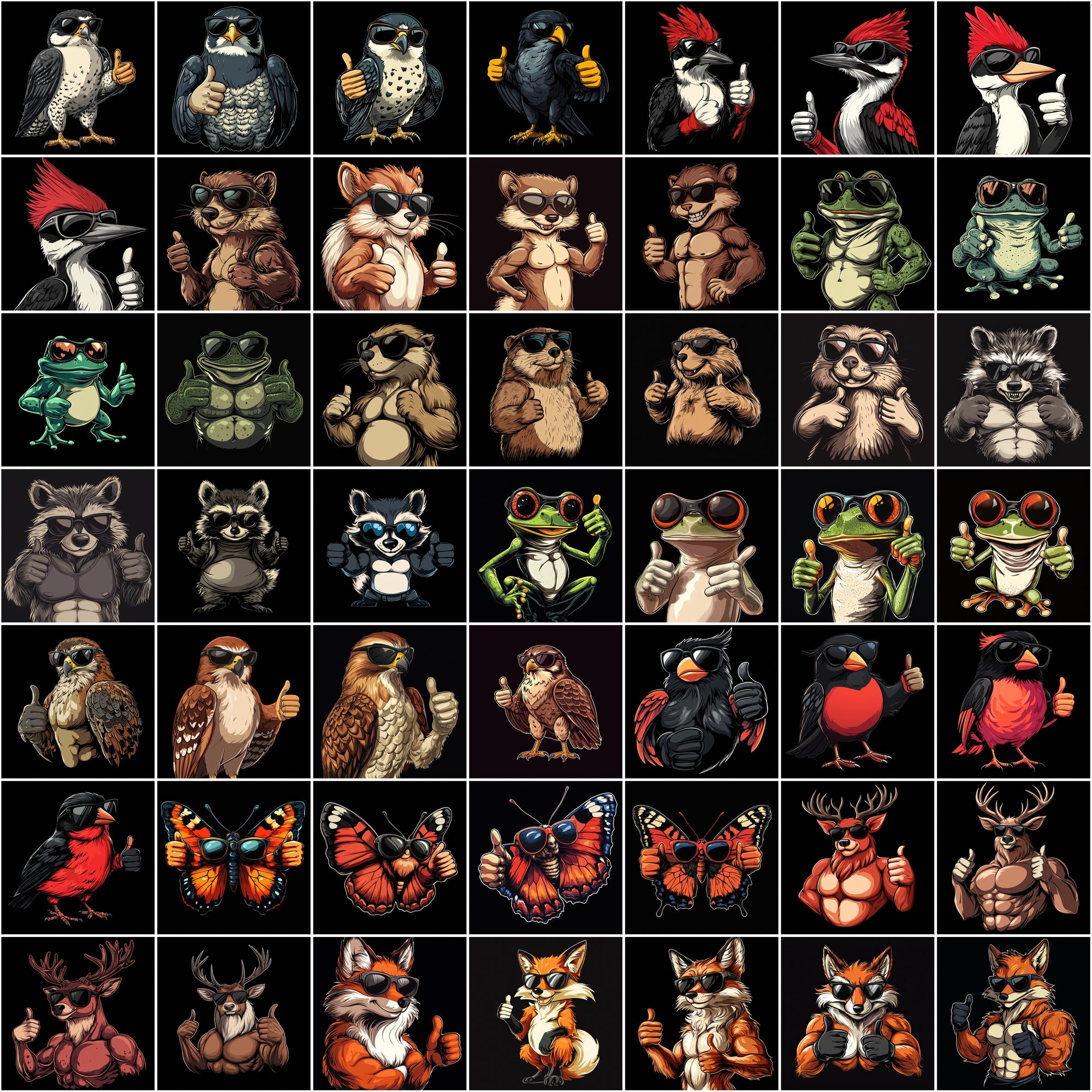 530 Cartoon Muscle Animals with Sunglasses