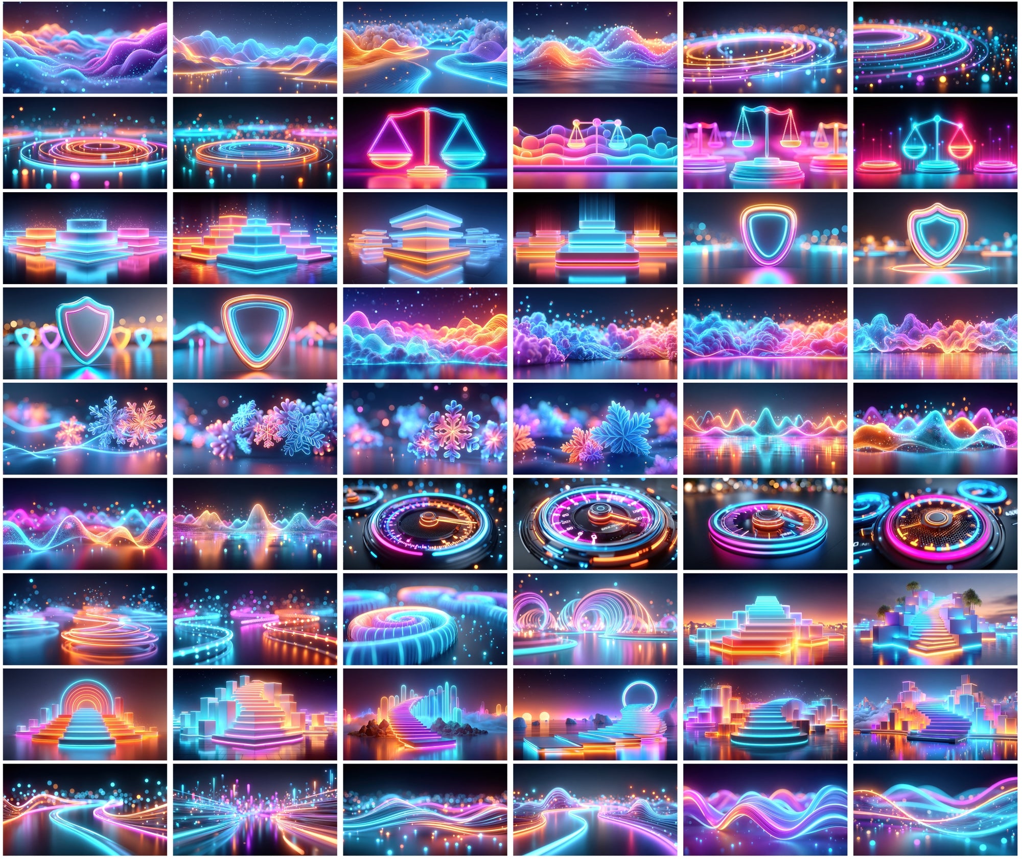 1140 Neon Abstract Backgrounds – 3D Futuristic Blue & Pink Light Renders | Vertical & Horizontal JPGs