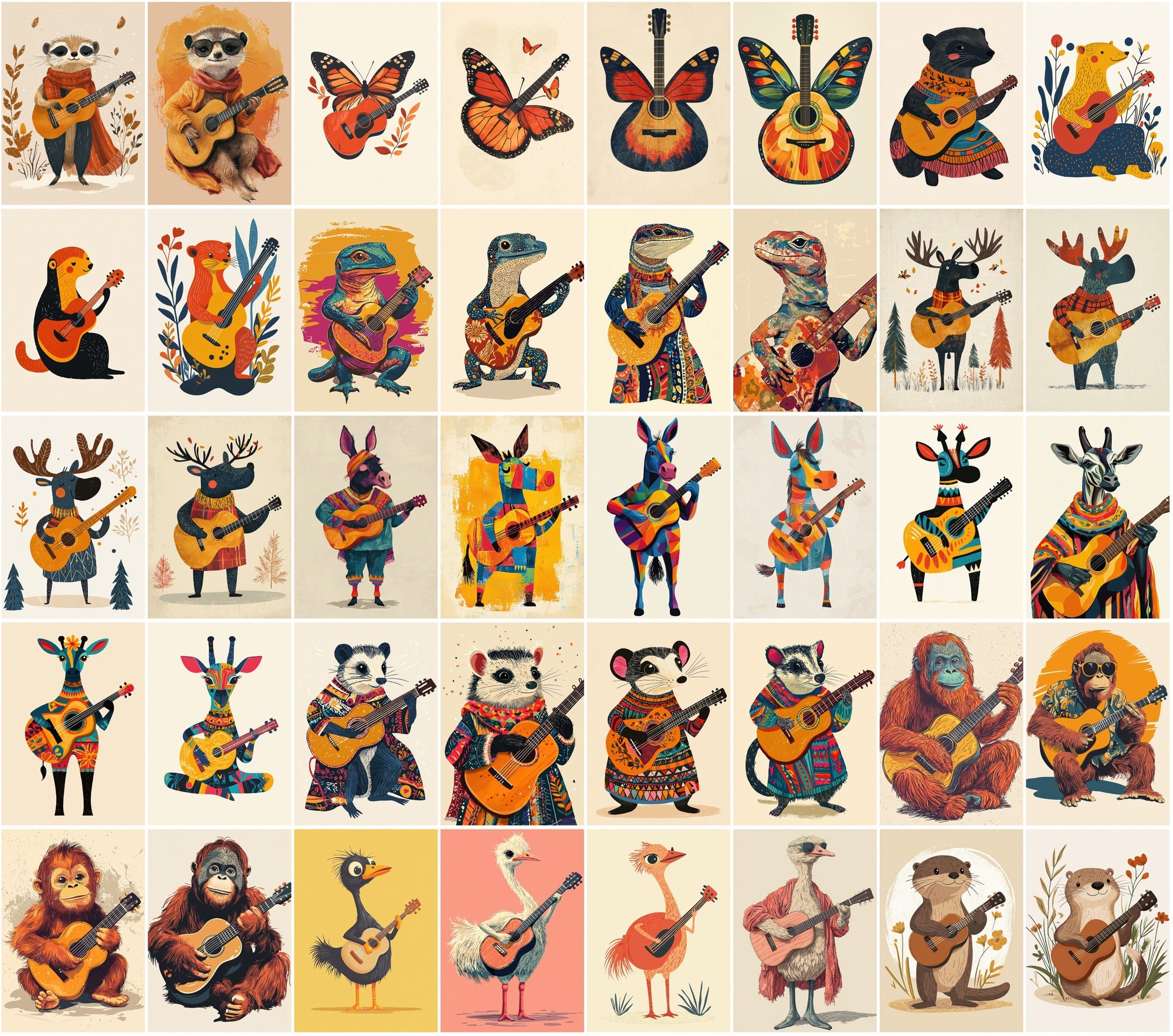 540 Cute Animal Guitar Illustrations