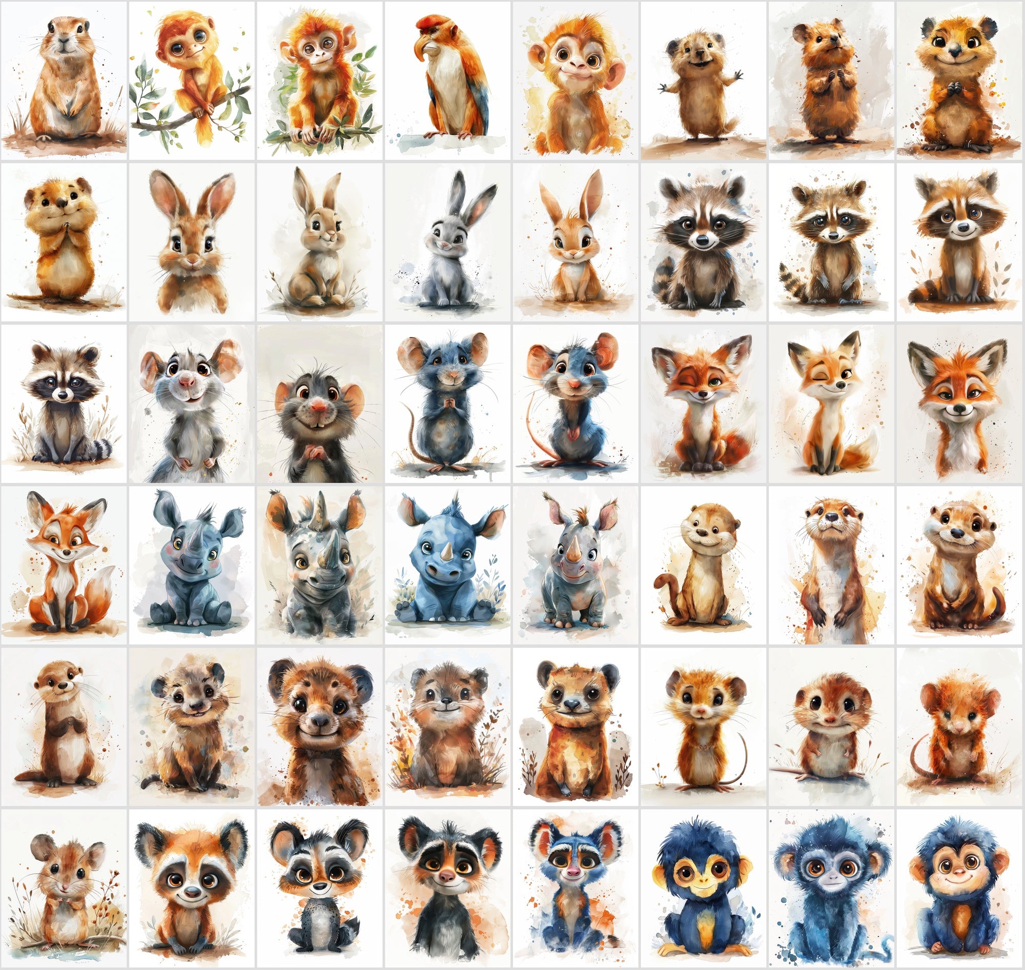 580 Cute Animal Watercolour Illustrations - Commercial License Included