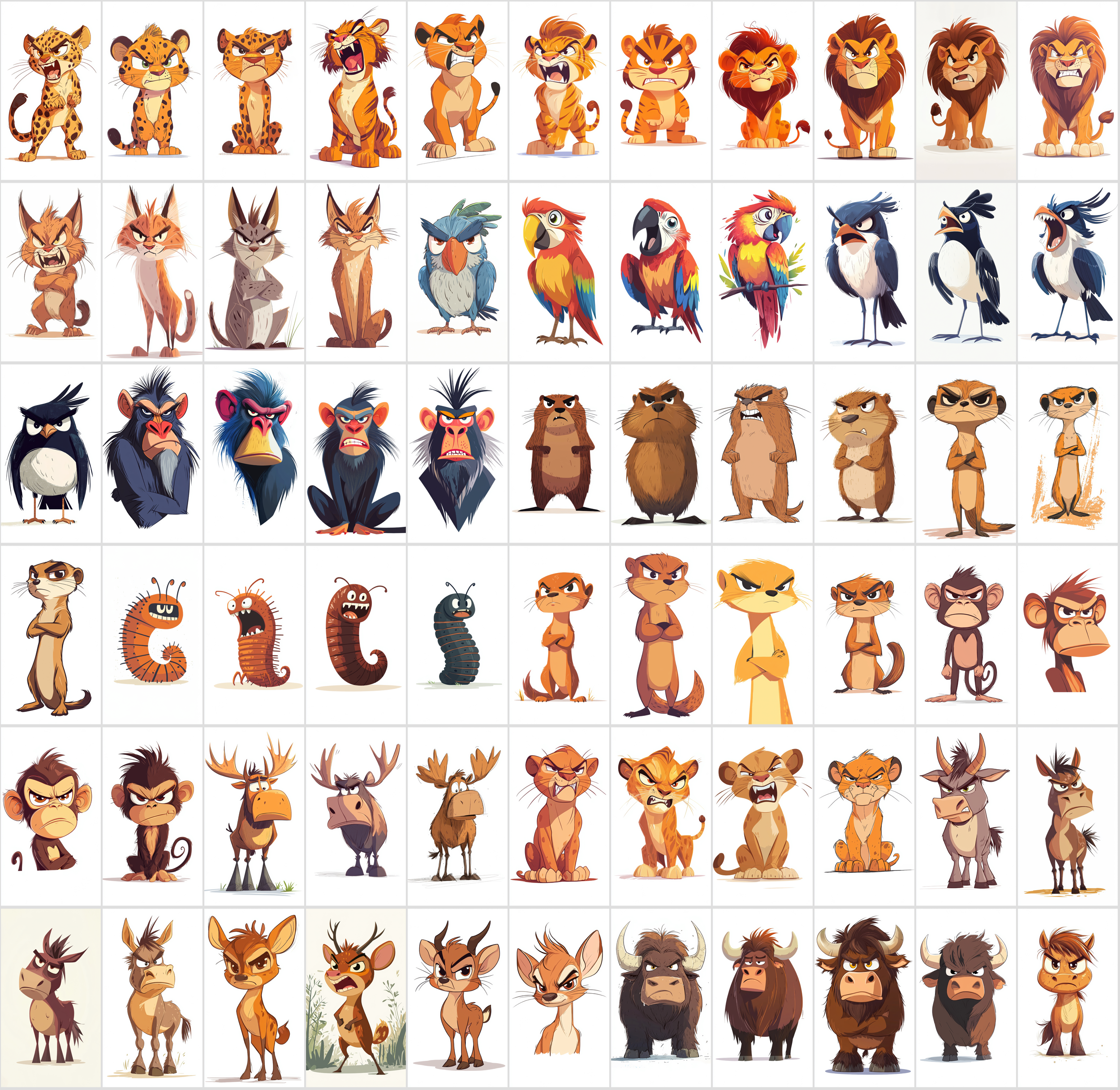 860 Angry Animals - Cartoon Style Clipart