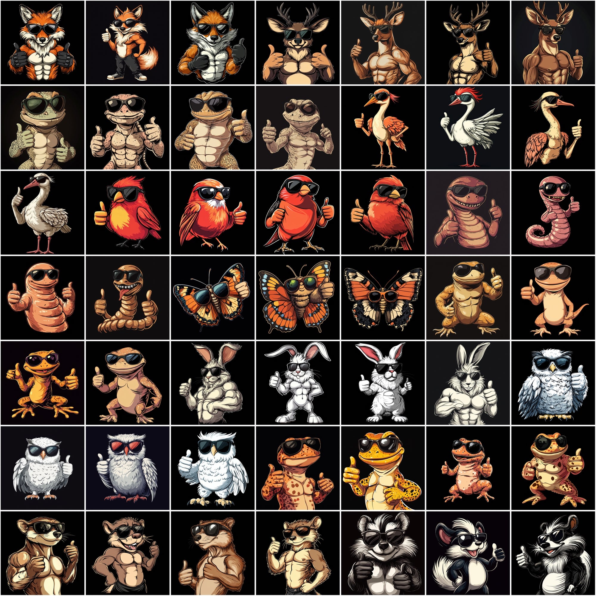 530 Cartoon Muscle Animals with Sunglasses