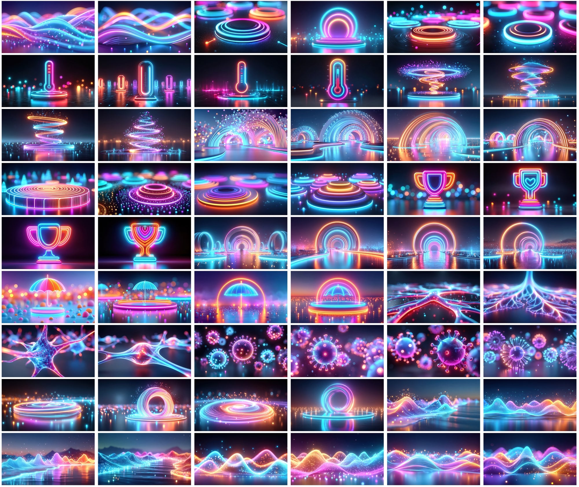 1140 Neon Abstract Backgrounds – 3D Futuristic Blue & Pink Light Renders | Vertical & Horizontal JPGs