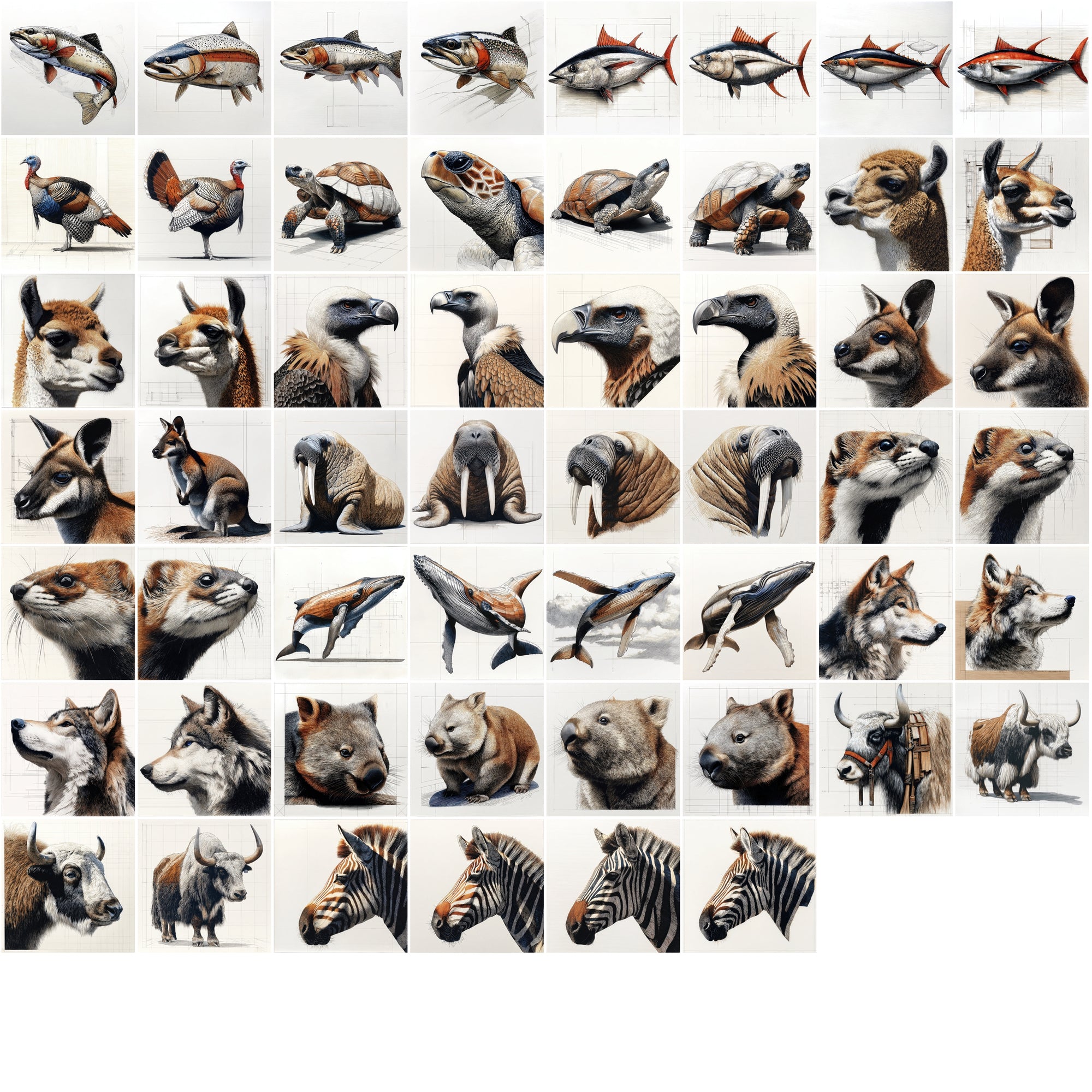 630 Animal Sketch Illustrations – High-Resolution JPGs with Commercial License