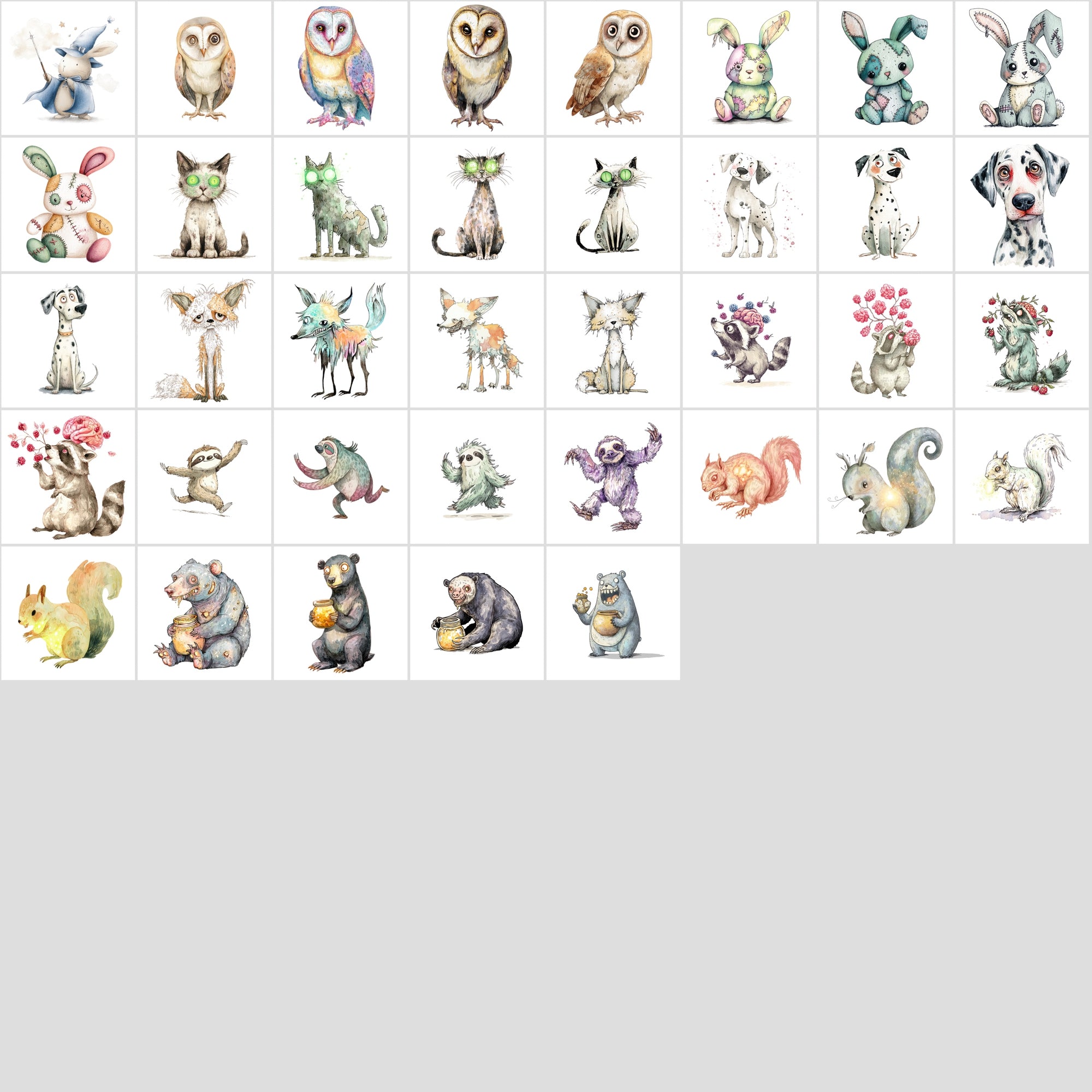600 Cute Halloween Animal Clipart, Whimsical Spooky Critters Bundle, Watercolor Graphics, Commercial Use JPG, Digital Download