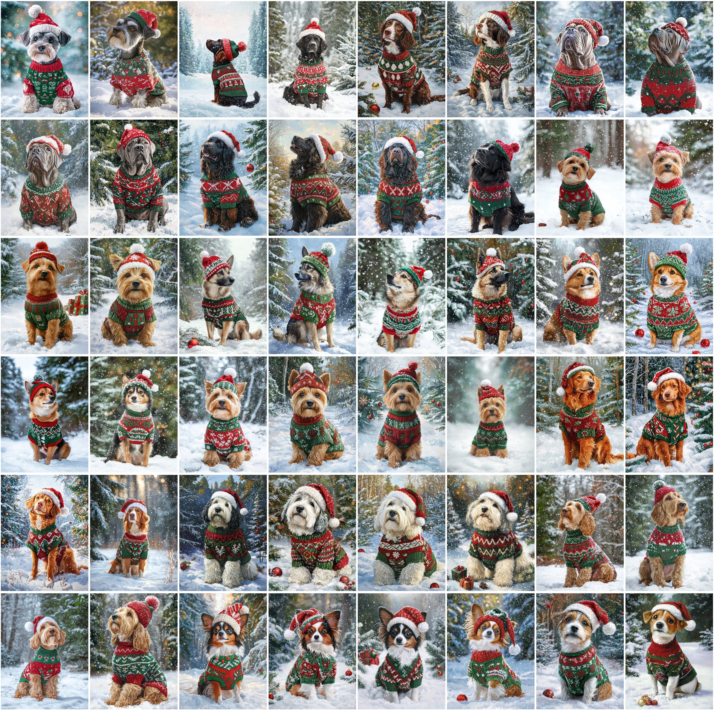 770 Adorable Dog Images on Snow with Holiday Sweaters