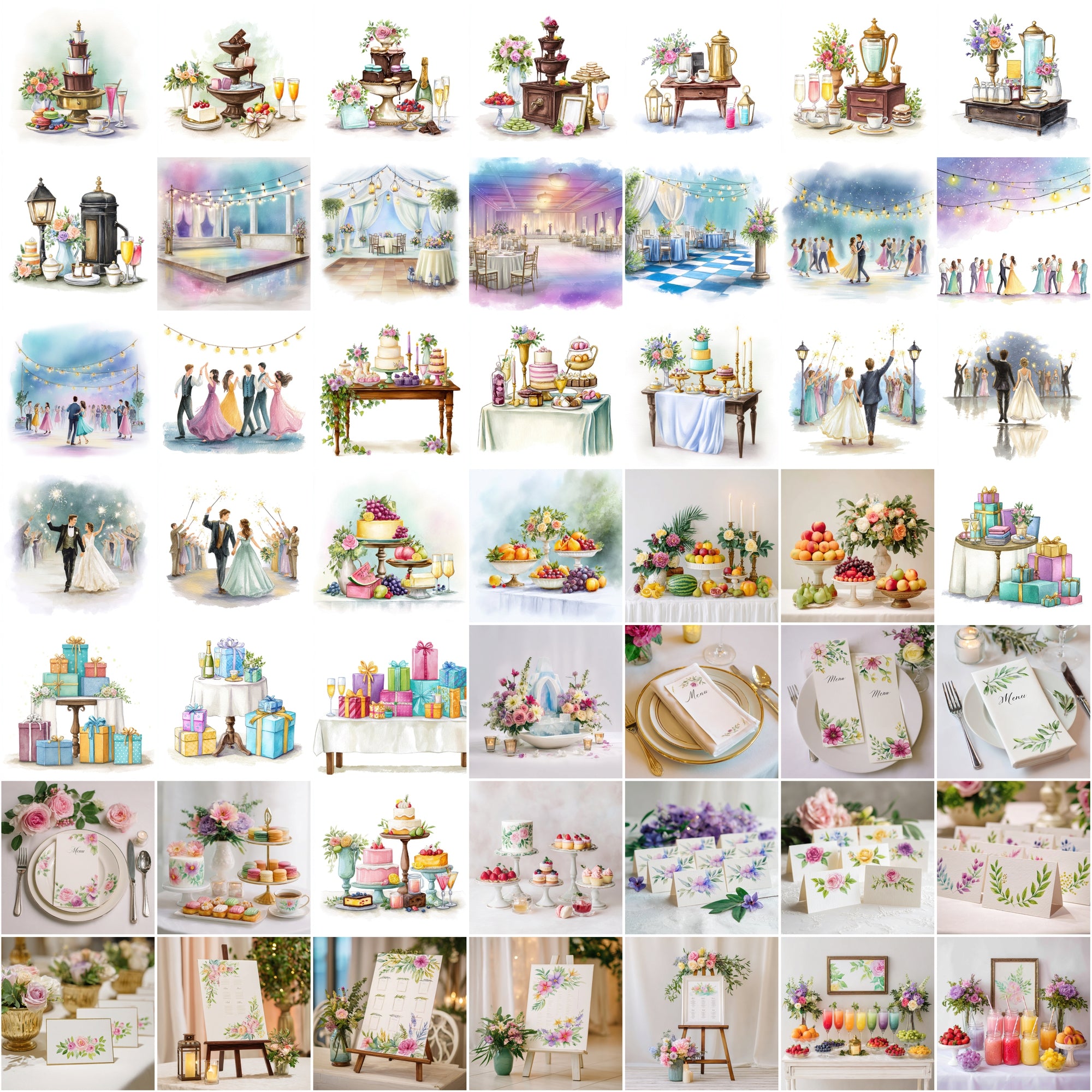 500 Watercolor Wedding Clipart – Romantic JPG Images, High-Res 4600x4600, Commercial Use