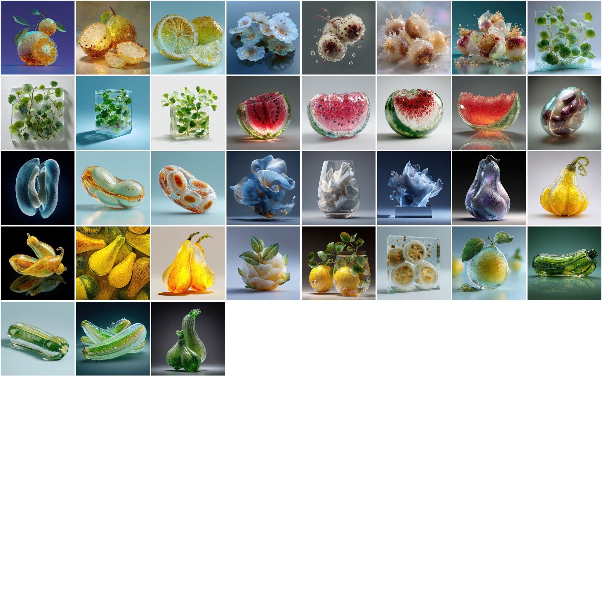 600 Frosted Glass Fruits & Veggies – High-Res JPGs for Design, Decor & Print