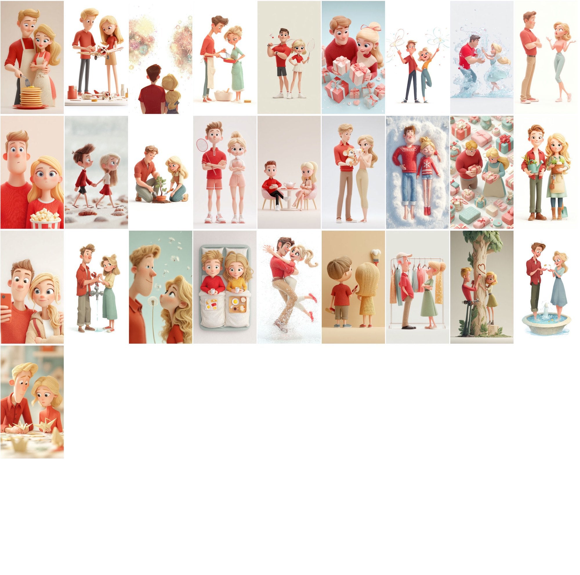 430 Cute Couple Illustrations – Pastel 3D Style